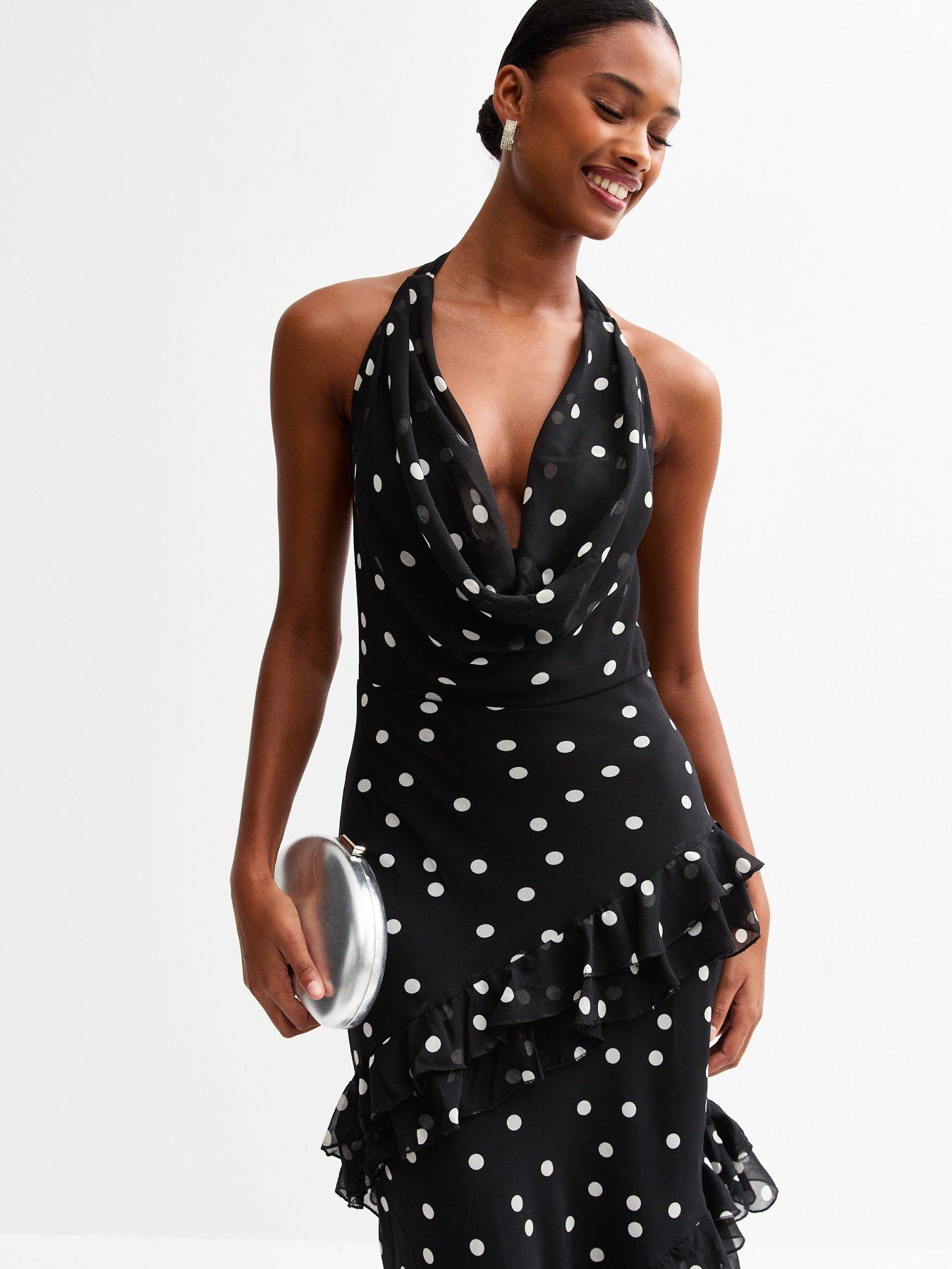  image of new-look-polka-dot-cowl-neck-chiffon-midi-dress