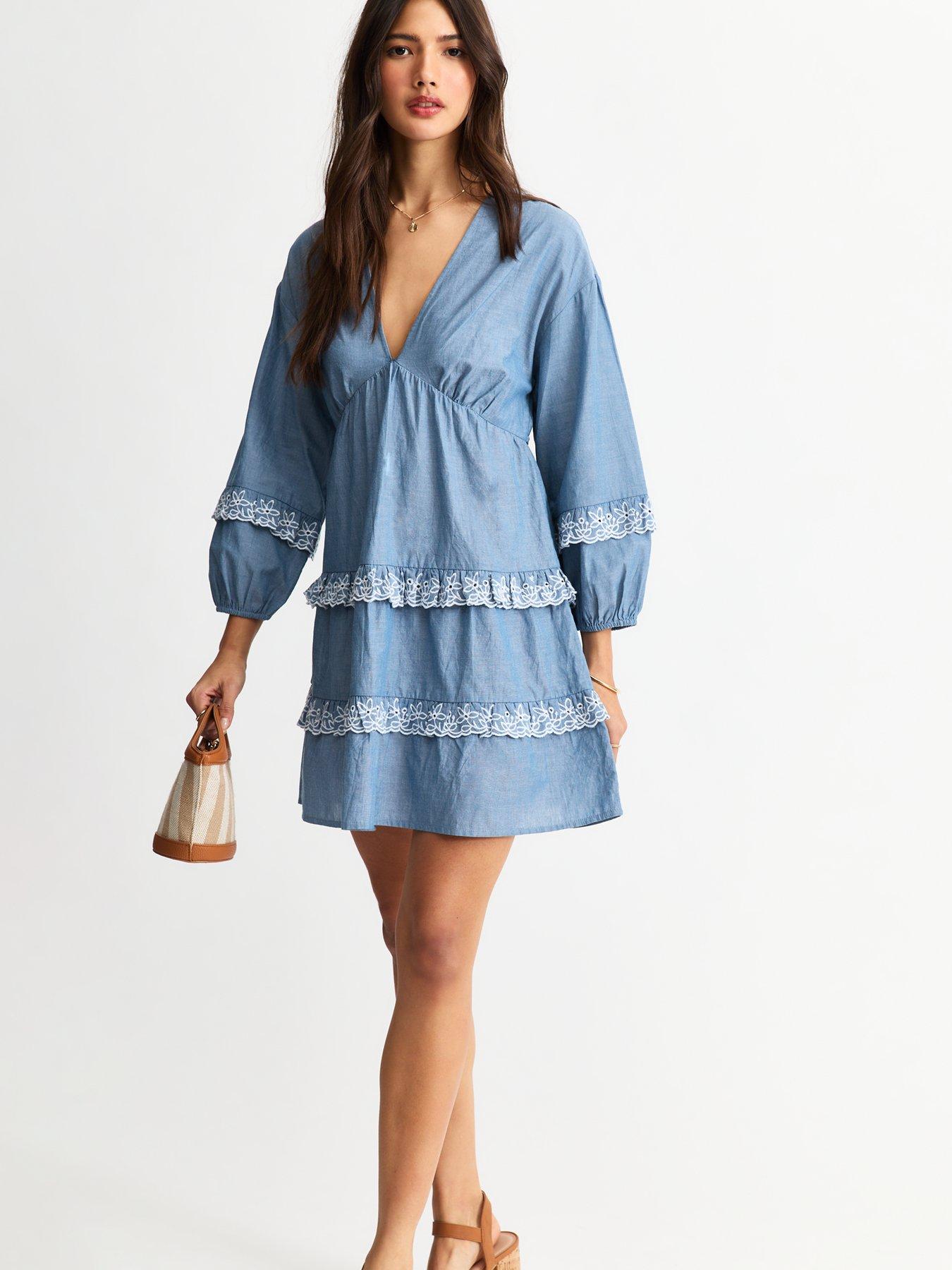 new-look-blue-ruffle-trimmed-chambray-mini-dress