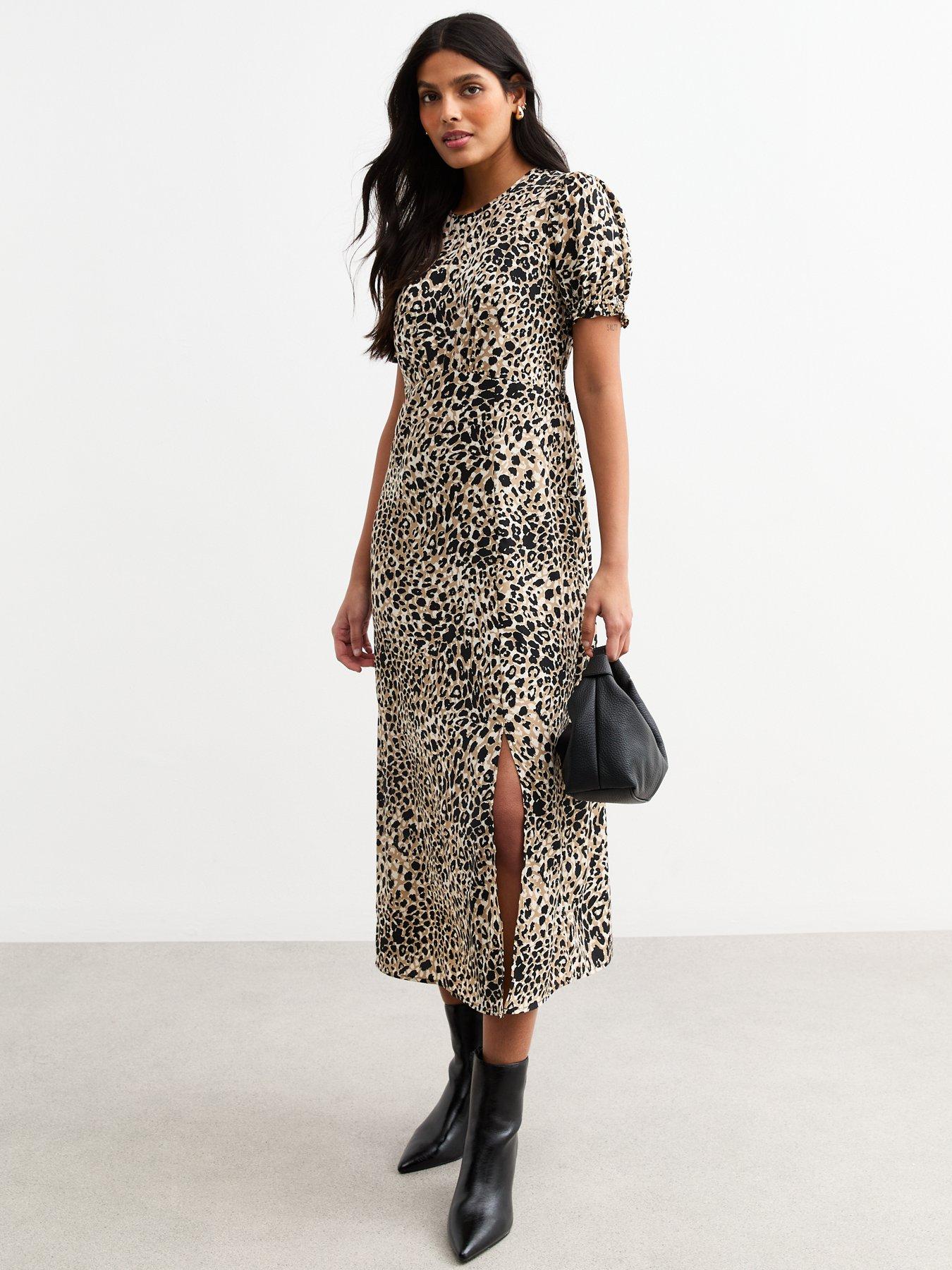 new-look-brown-leopard-print-puff-sleeve-midi-dress
