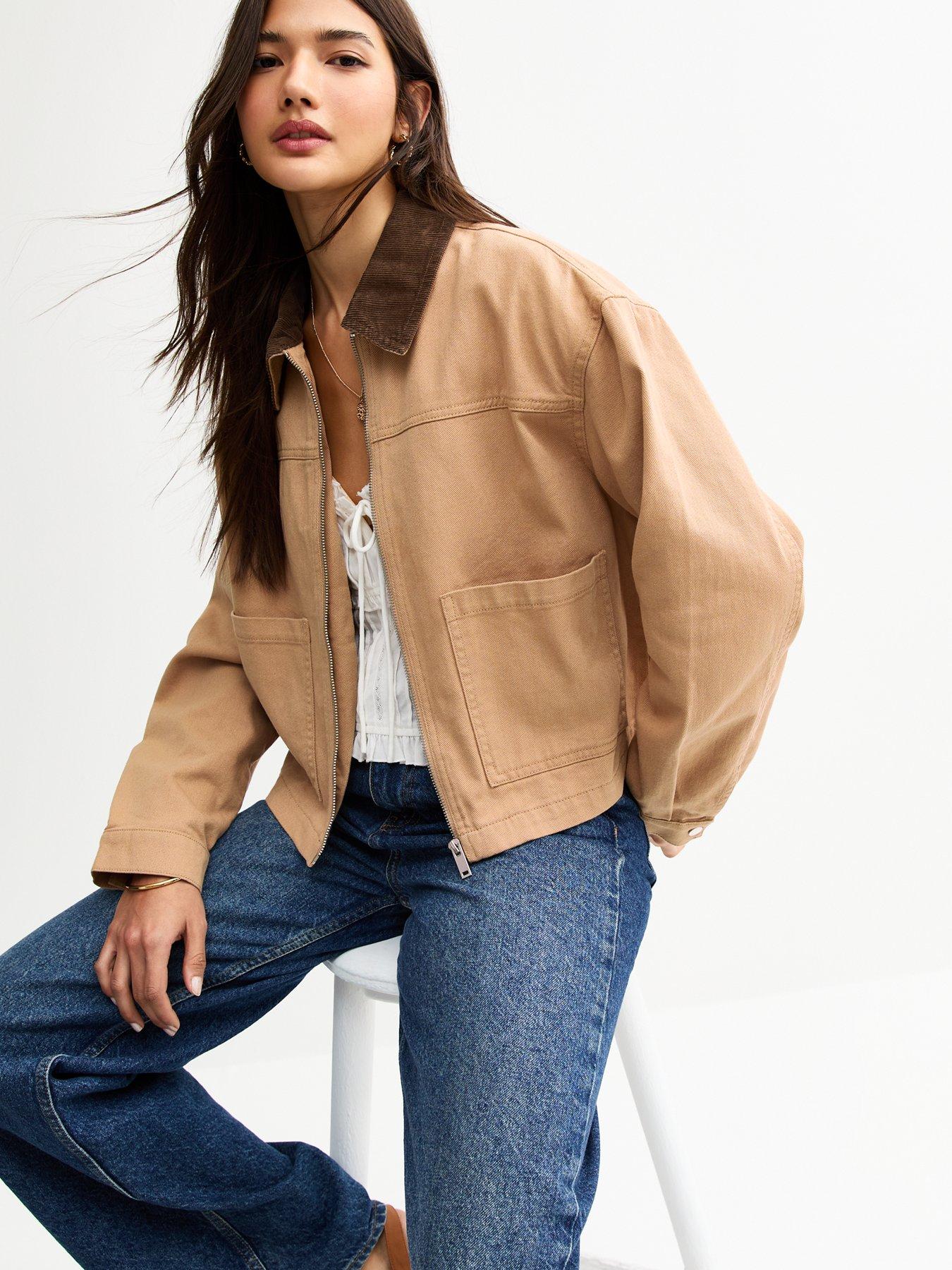  image of new-look-tan-contrast-collar-barn-jacket