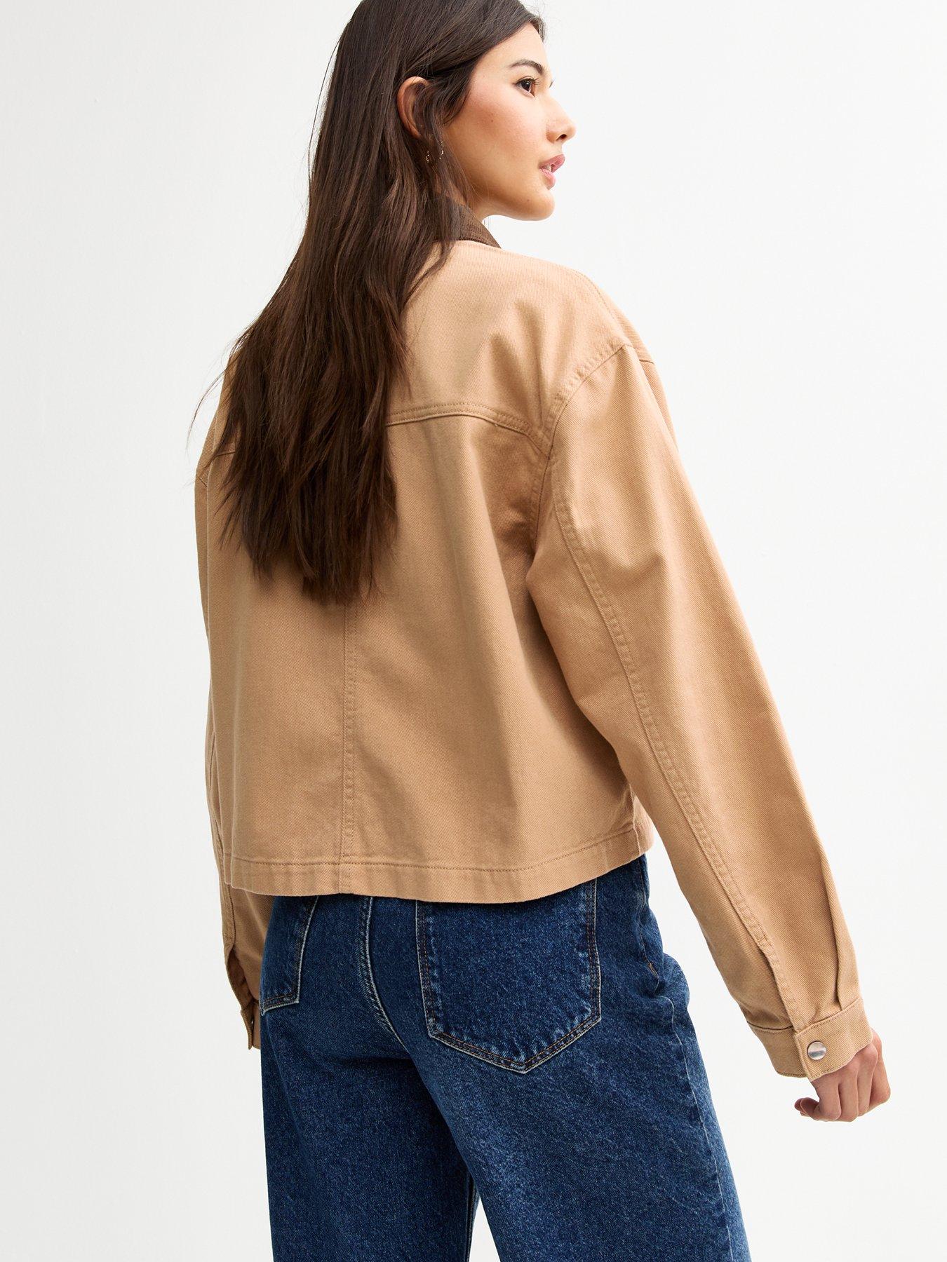  image of new-look-tan-contrast-collar-barn-jacket