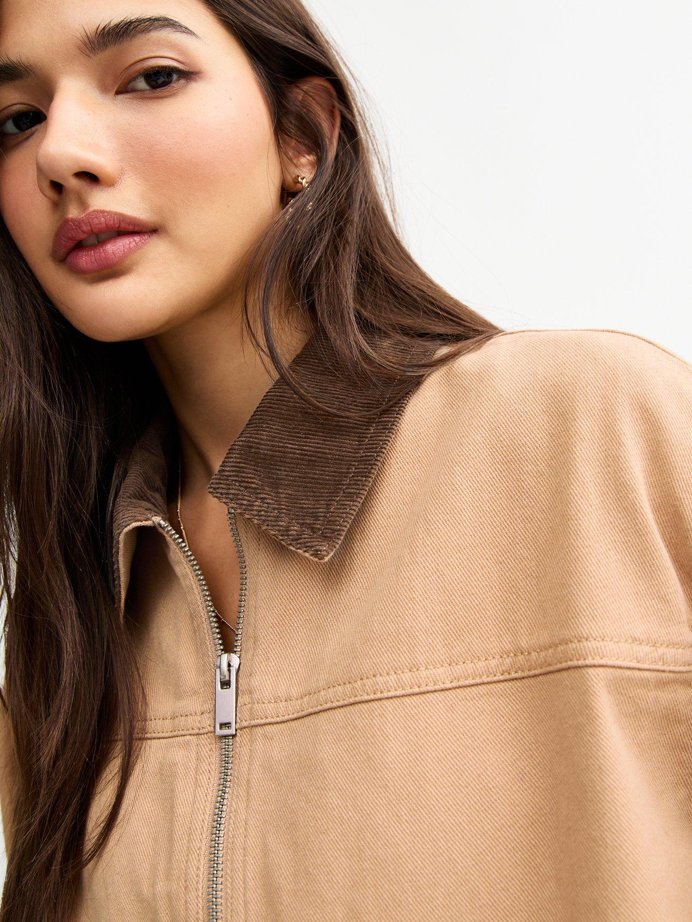  image of new-look-tan-contrast-collar-barn-jacket