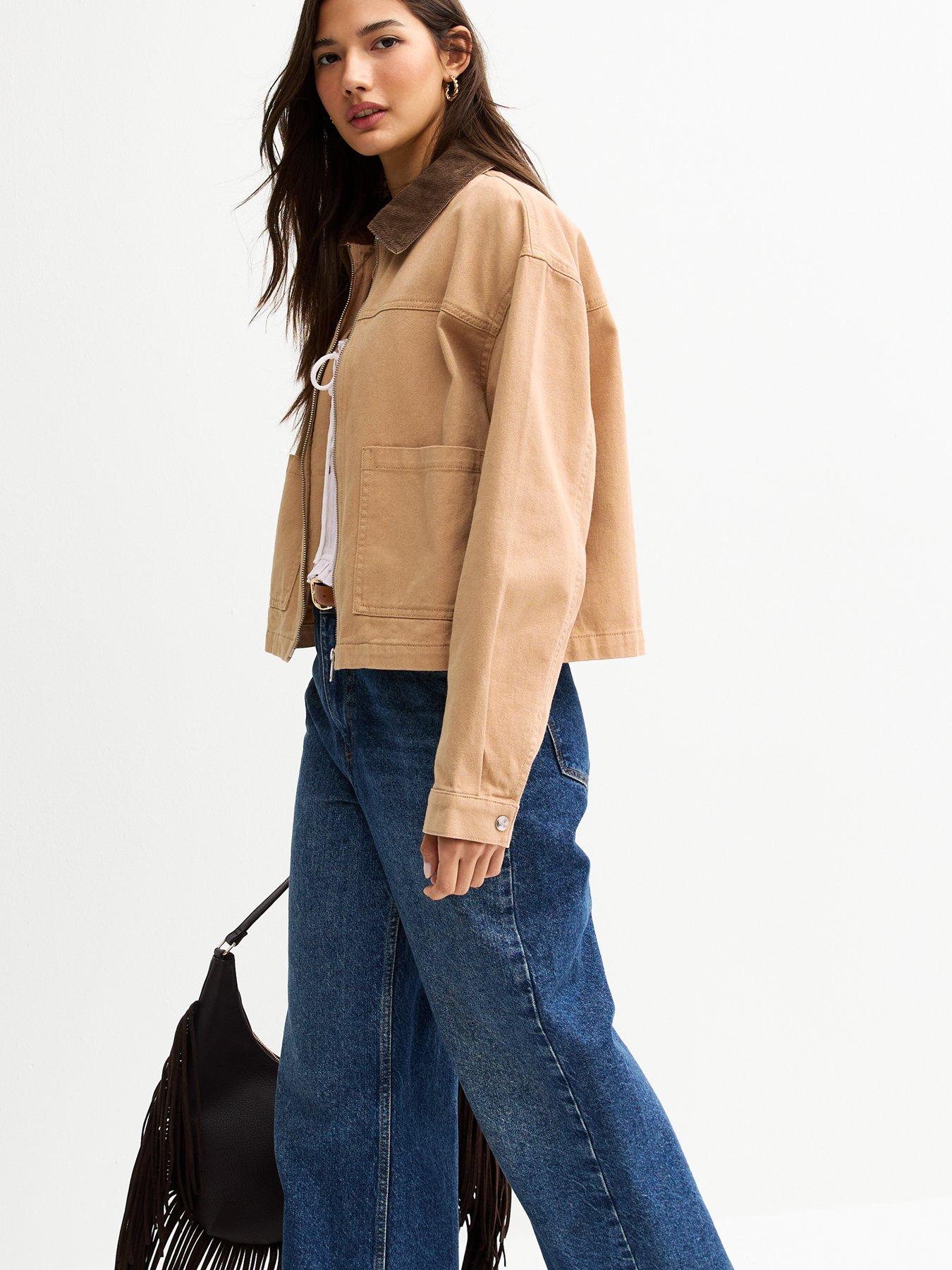  image of new-look-tan-contrast-collar-barn-jacket