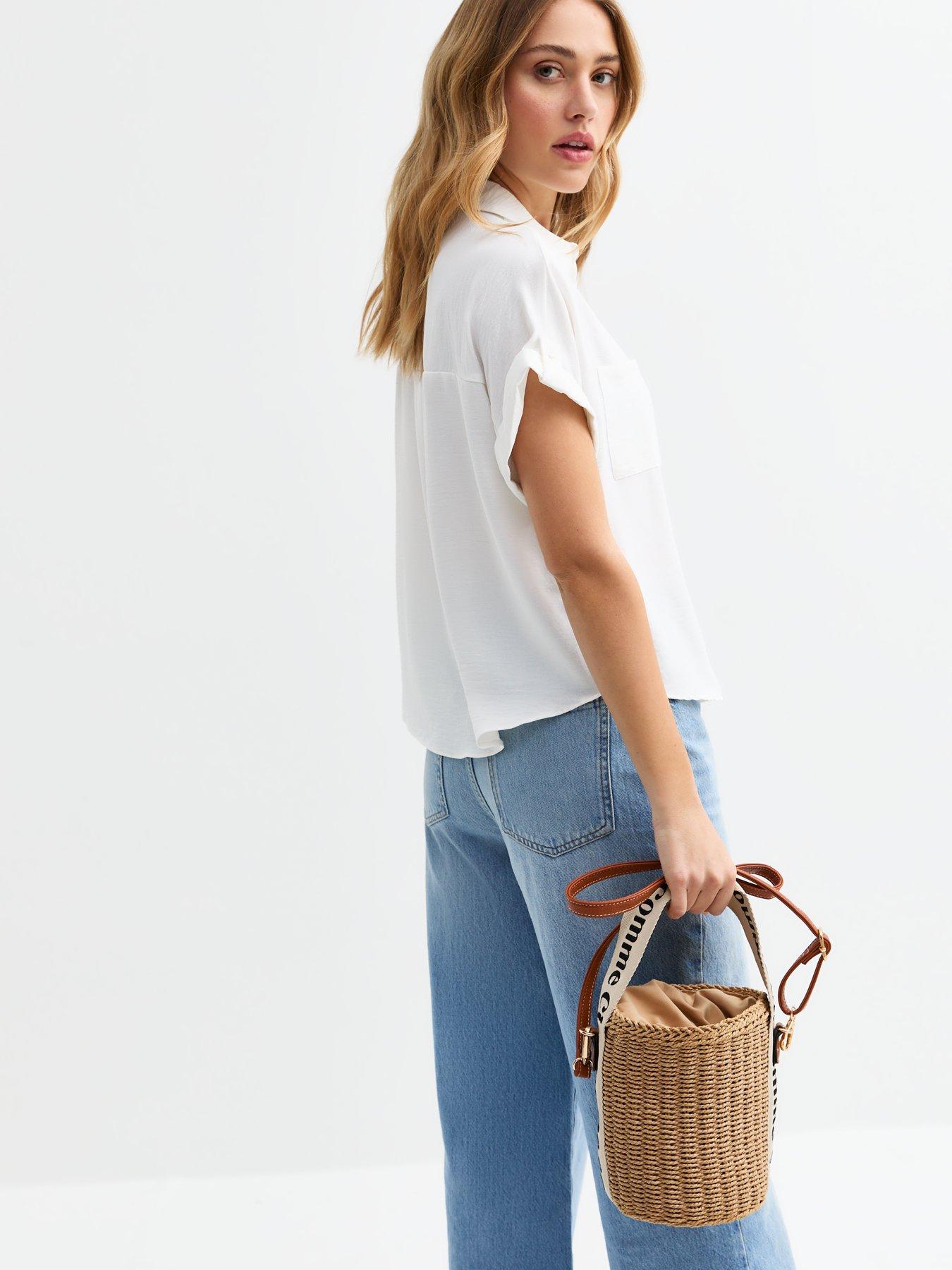 image of new-look-white-double-chest-pocket-shirt