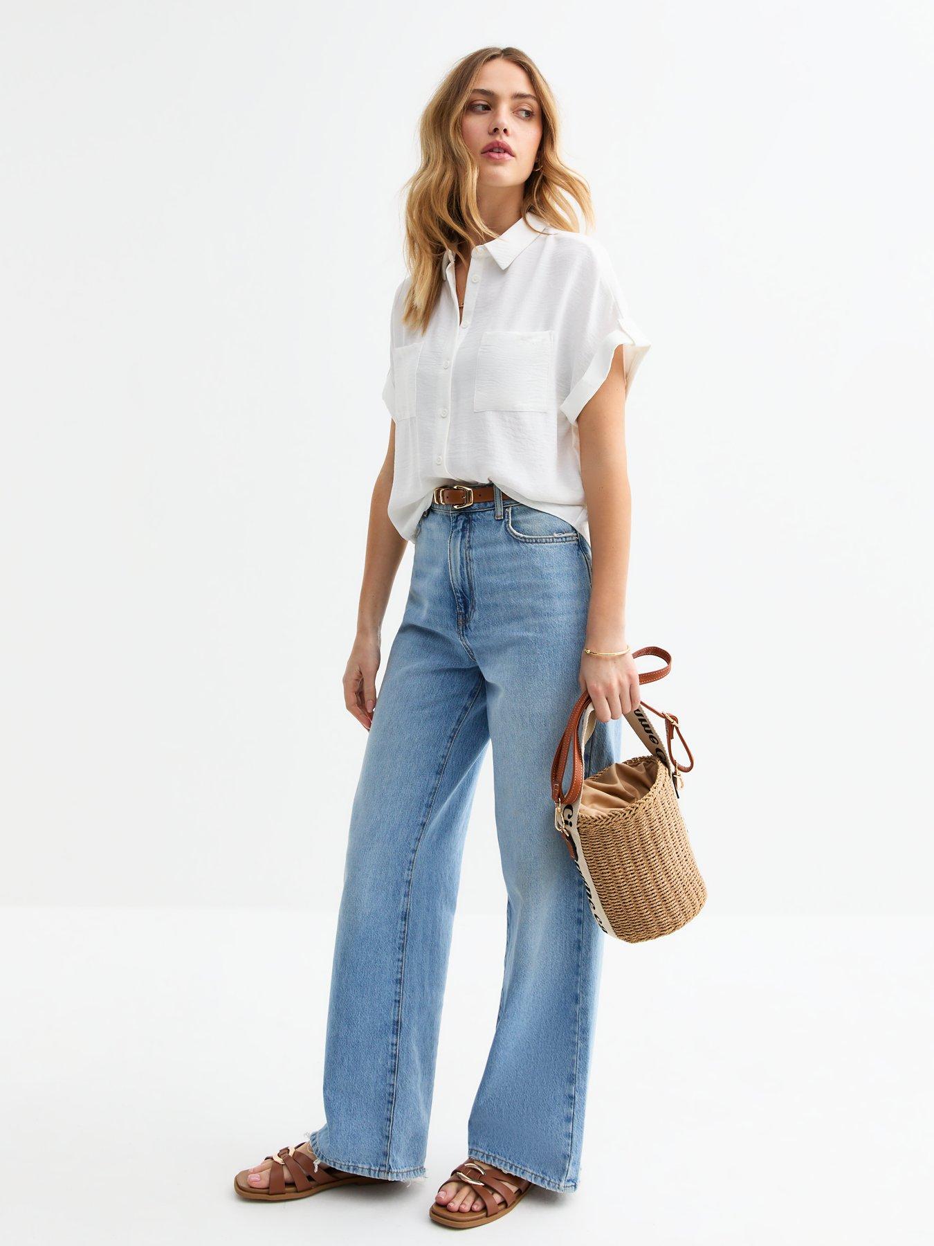  image of new-look-white-double-chest-pocket-shirt