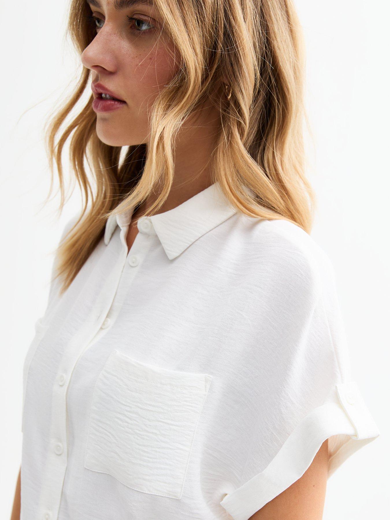  image of new-look-white-double-chest-pocket-shirt