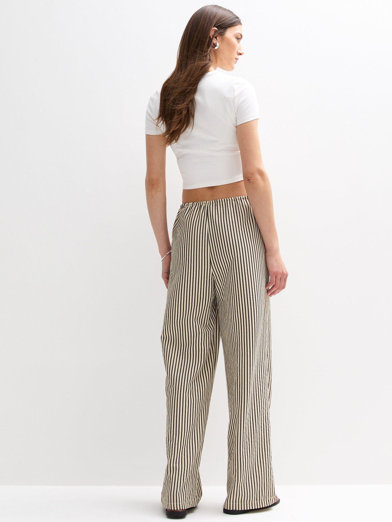  image of new-look-black-crinkle-textured-striped-wide-leg-trousers
