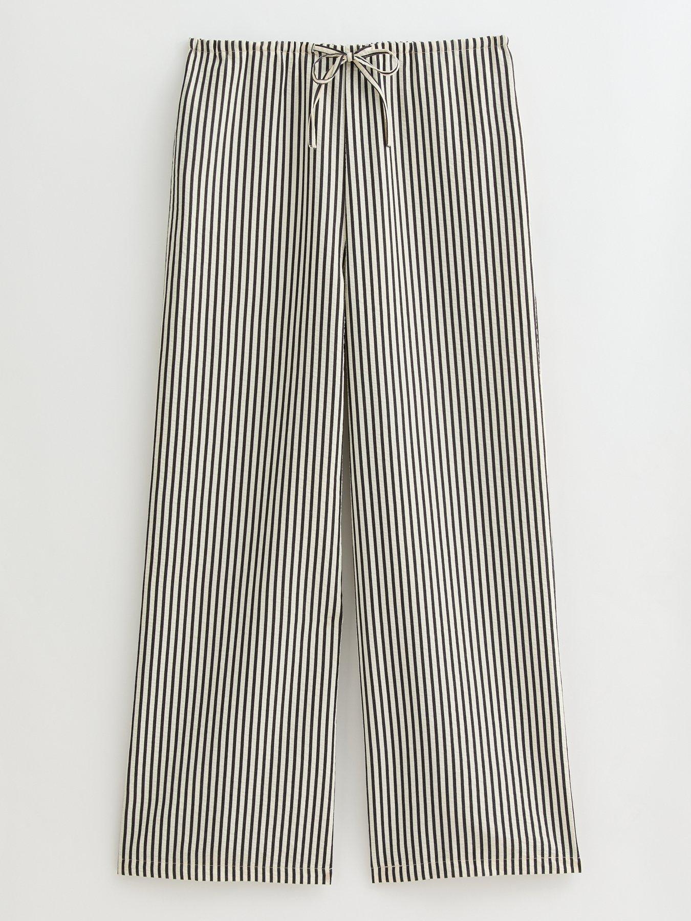  image of new-look-black-crinkle-textured-striped-wide-leg-trousers
