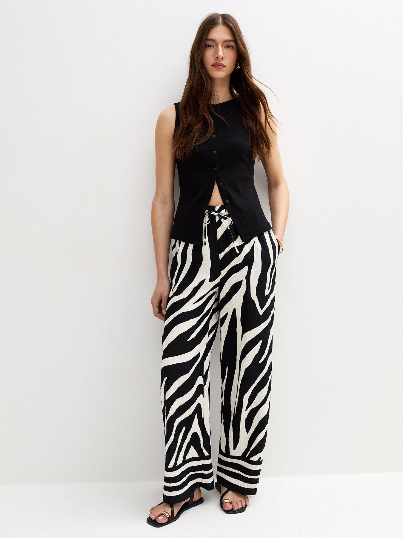 New Look Ziggy Zebra Airflow Wide Leg Trousers - Black