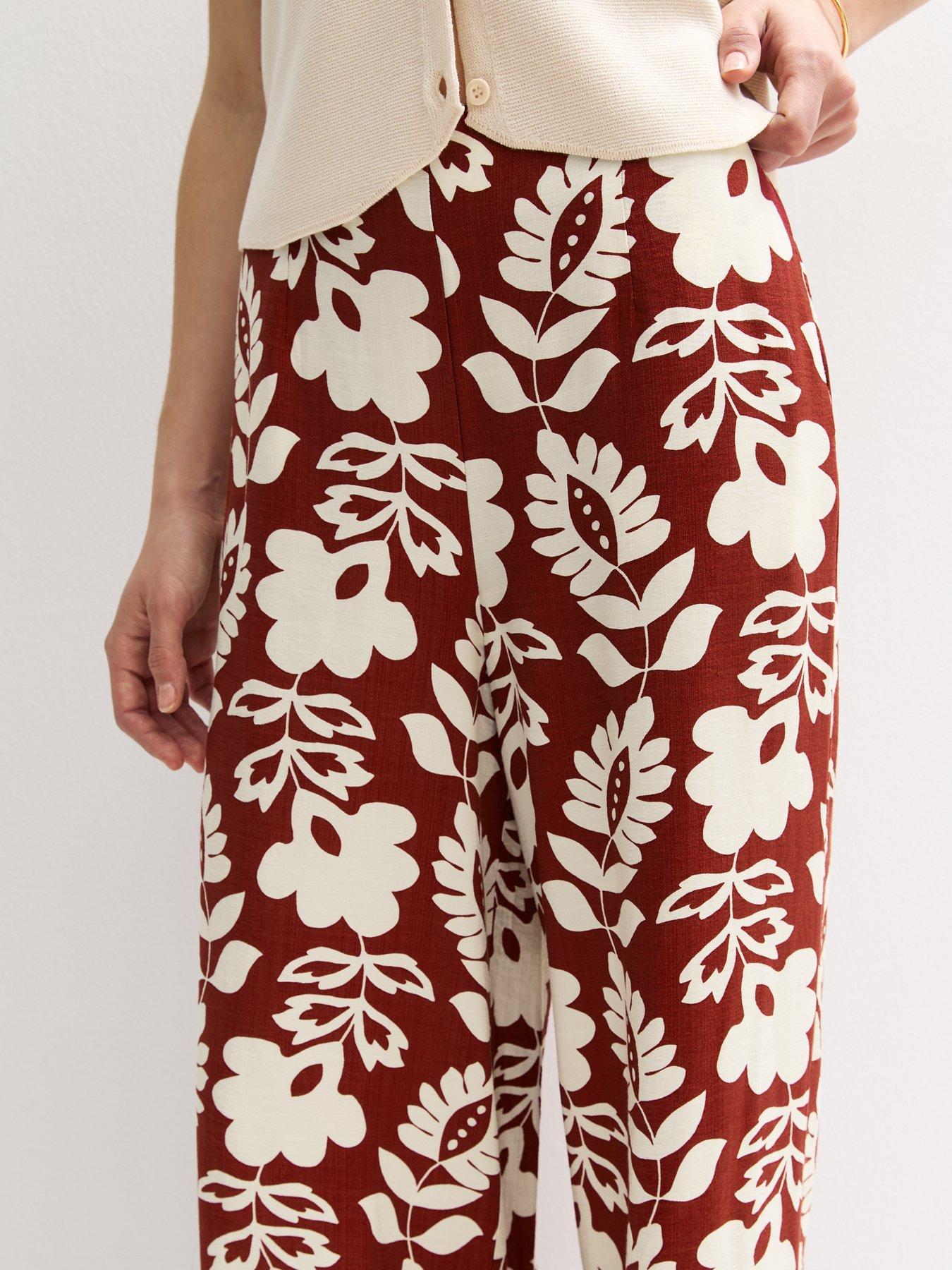  image of new-look-brown-floral-print-wide-leg-trousers