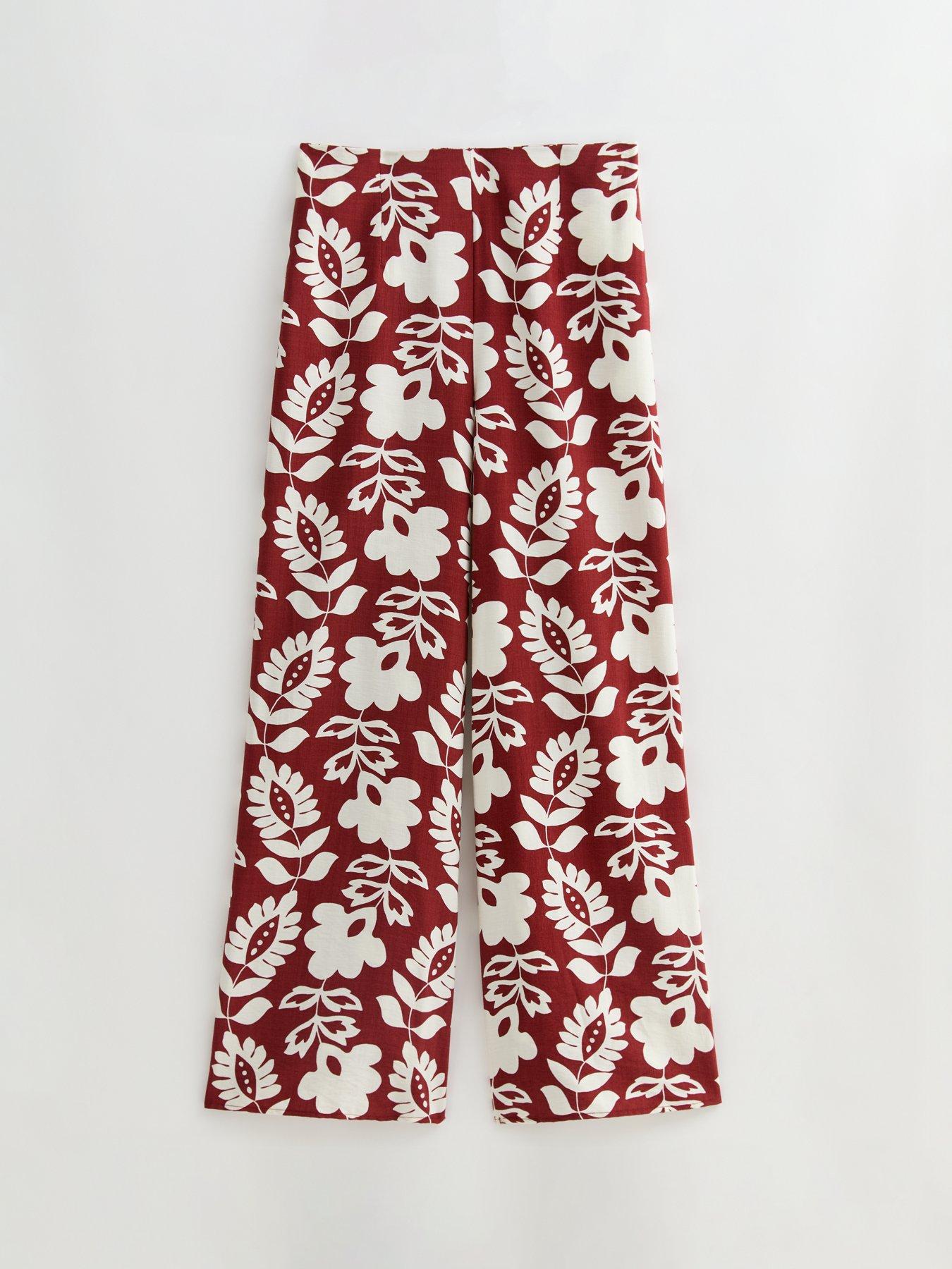  image of new-look-brown-floral-print-wide-leg-trousers