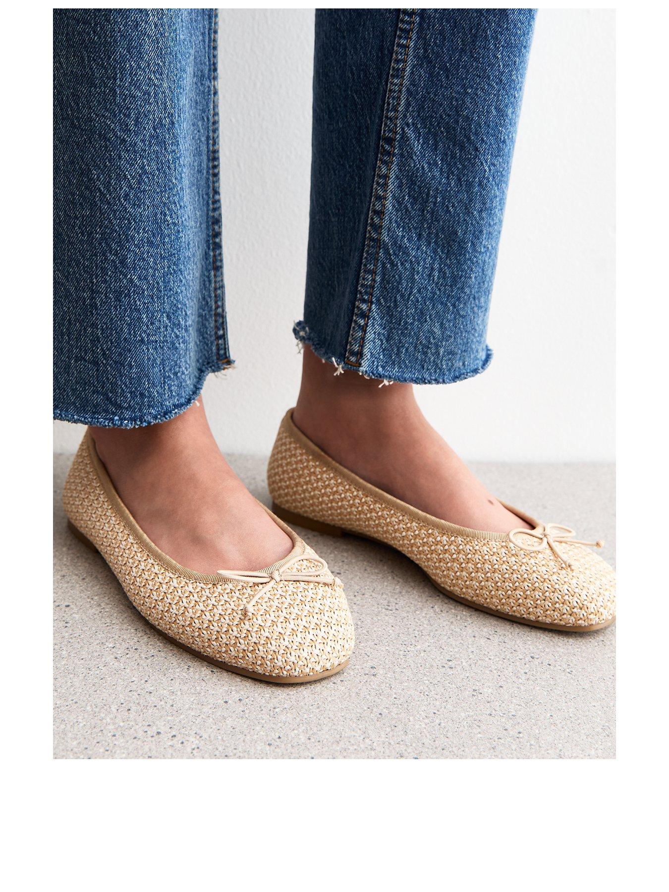 New Look Wide Fit Off White Raffia Look Bow Detail Ballerina Pumps