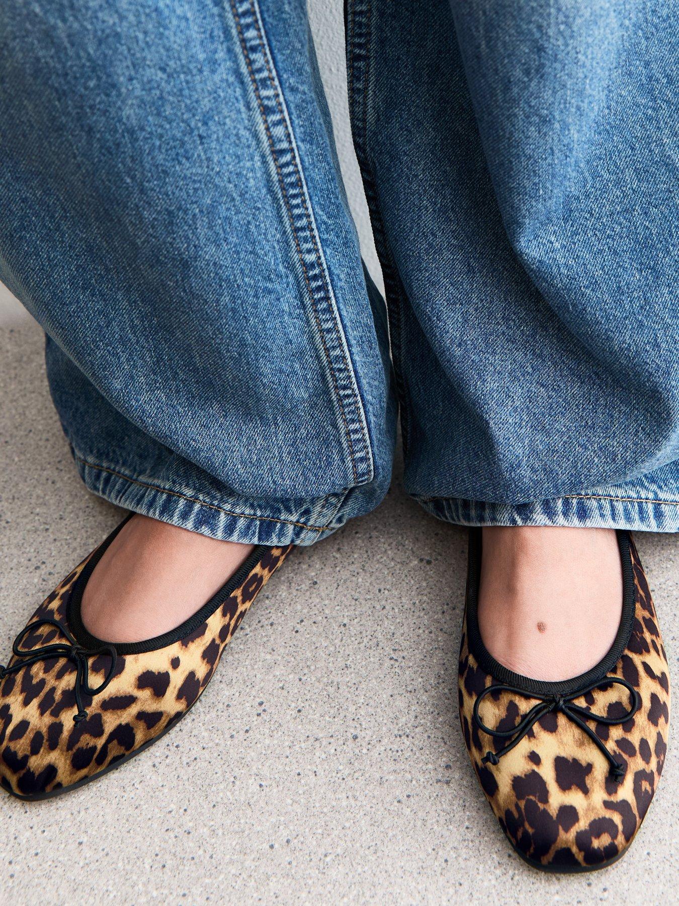  image of new-look-wide-fit-stone-leopard-print-ballet-flats