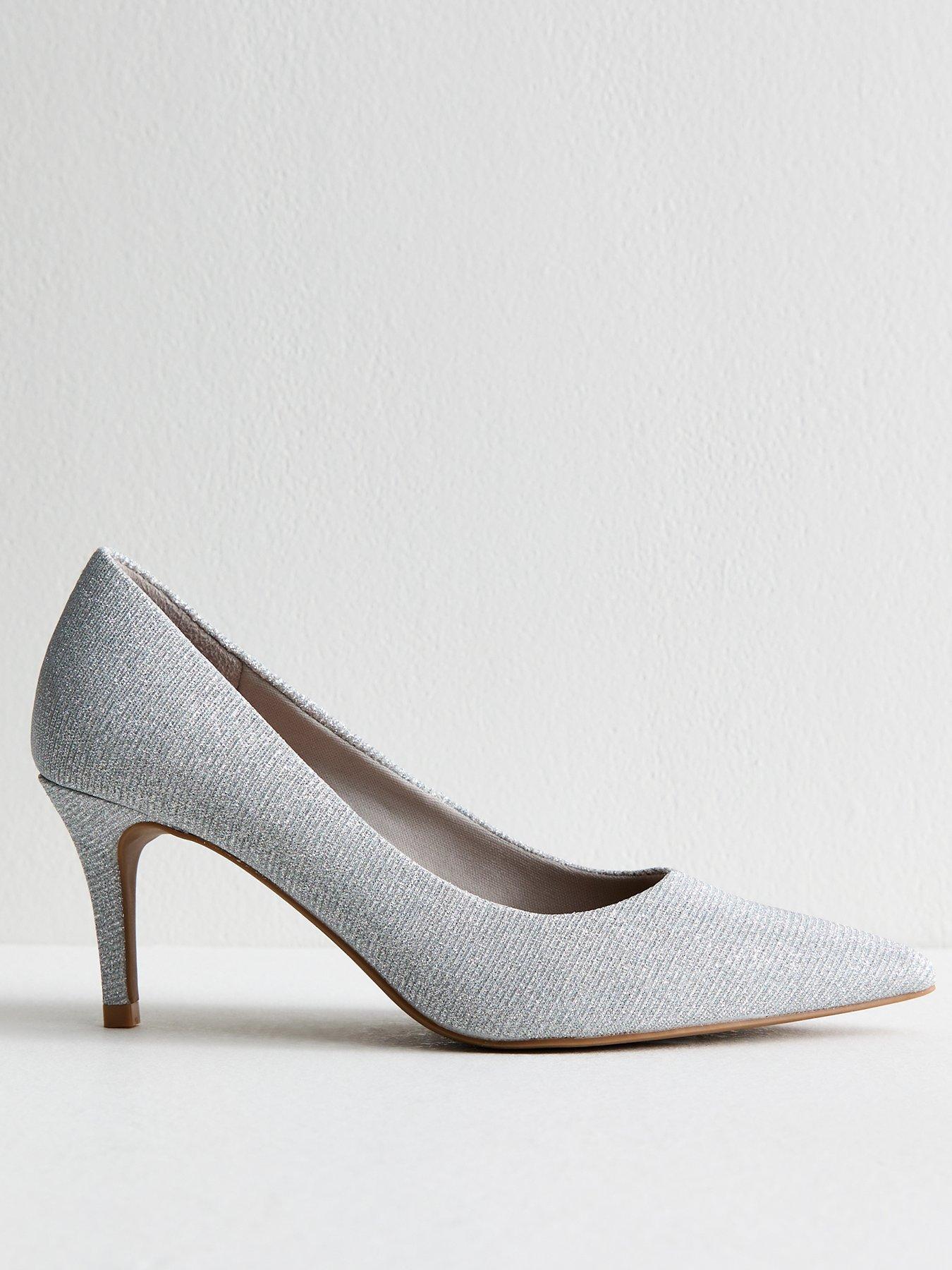  image of new-look-shimmer-effect-pointed-toe-court-shoes-silver
