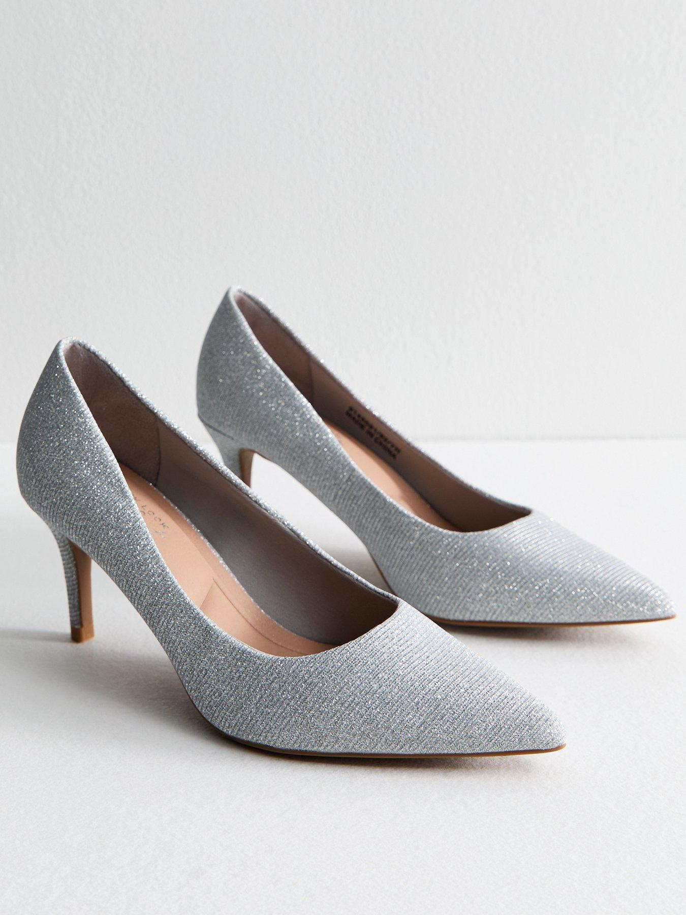  image of new-look-shimmer-effect-pointed-toe-court-shoes-silver
