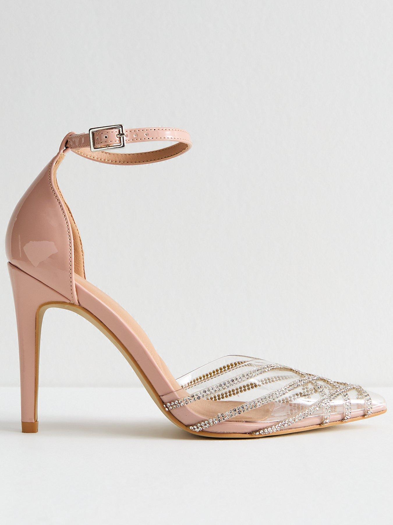  image of new-look-pink-faux-patent-leather-shimmer-embellished-court-shoes