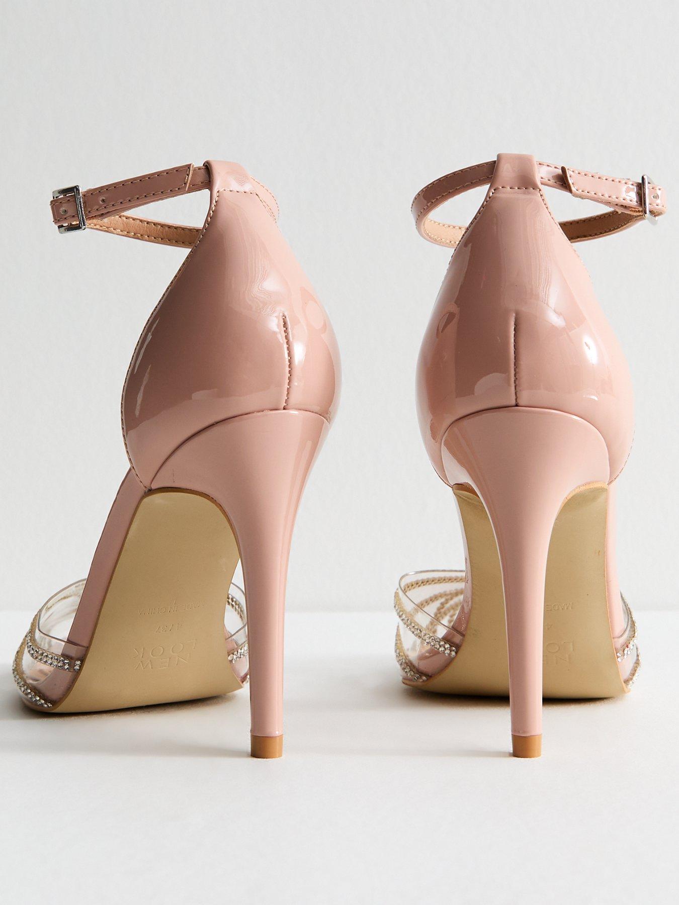  image of new-look-pink-faux-patent-leather-shimmer-embellished-court-shoes
