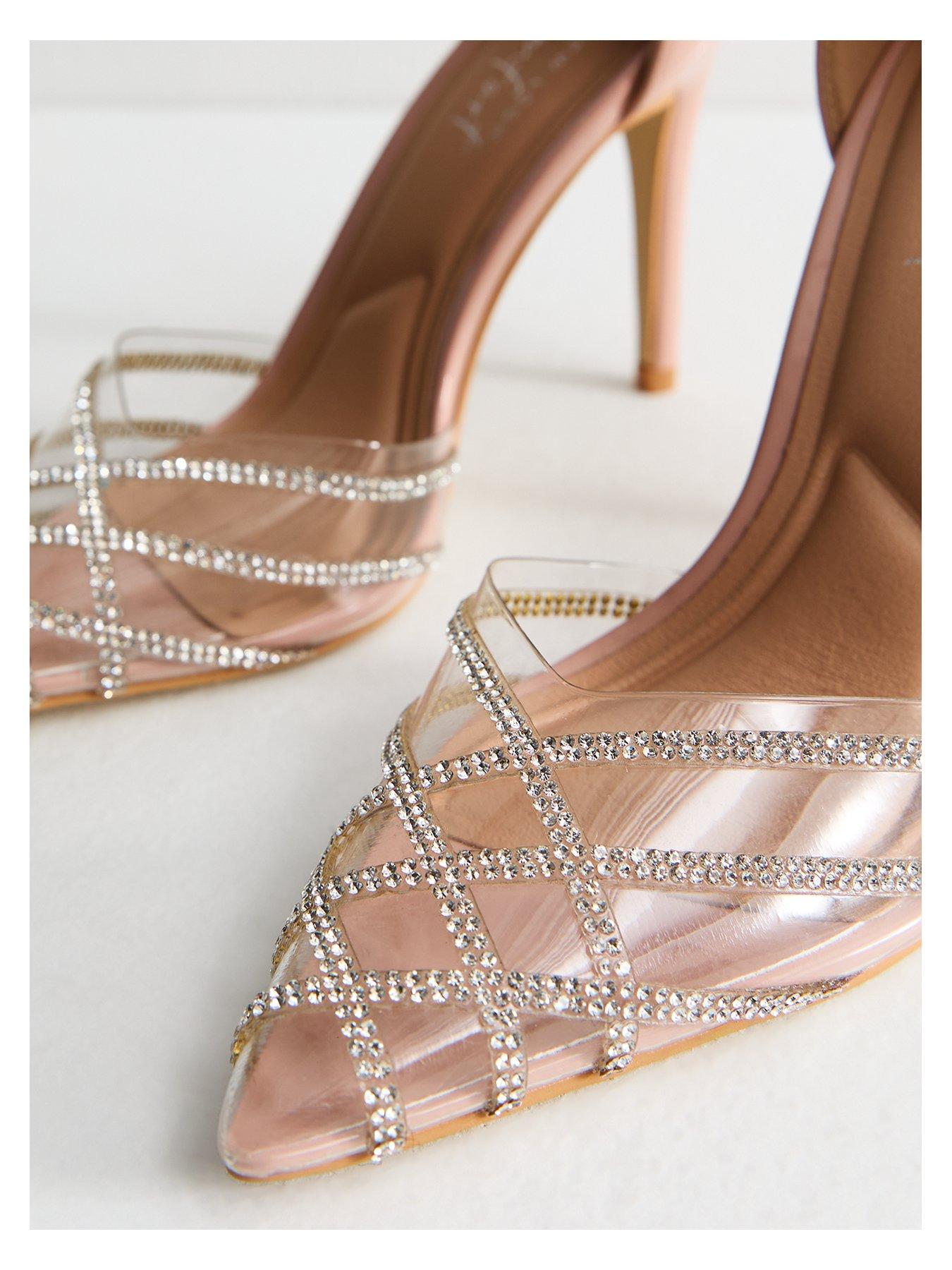  image of new-look-pink-faux-patent-leather-shimmer-embellished-court-shoes