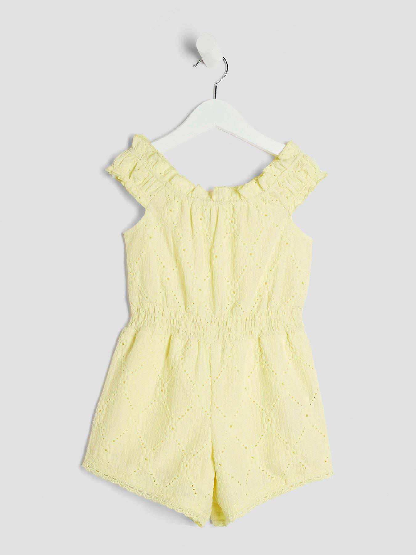 undefined Girl Shirred Textured Playsuit - Yellow Light