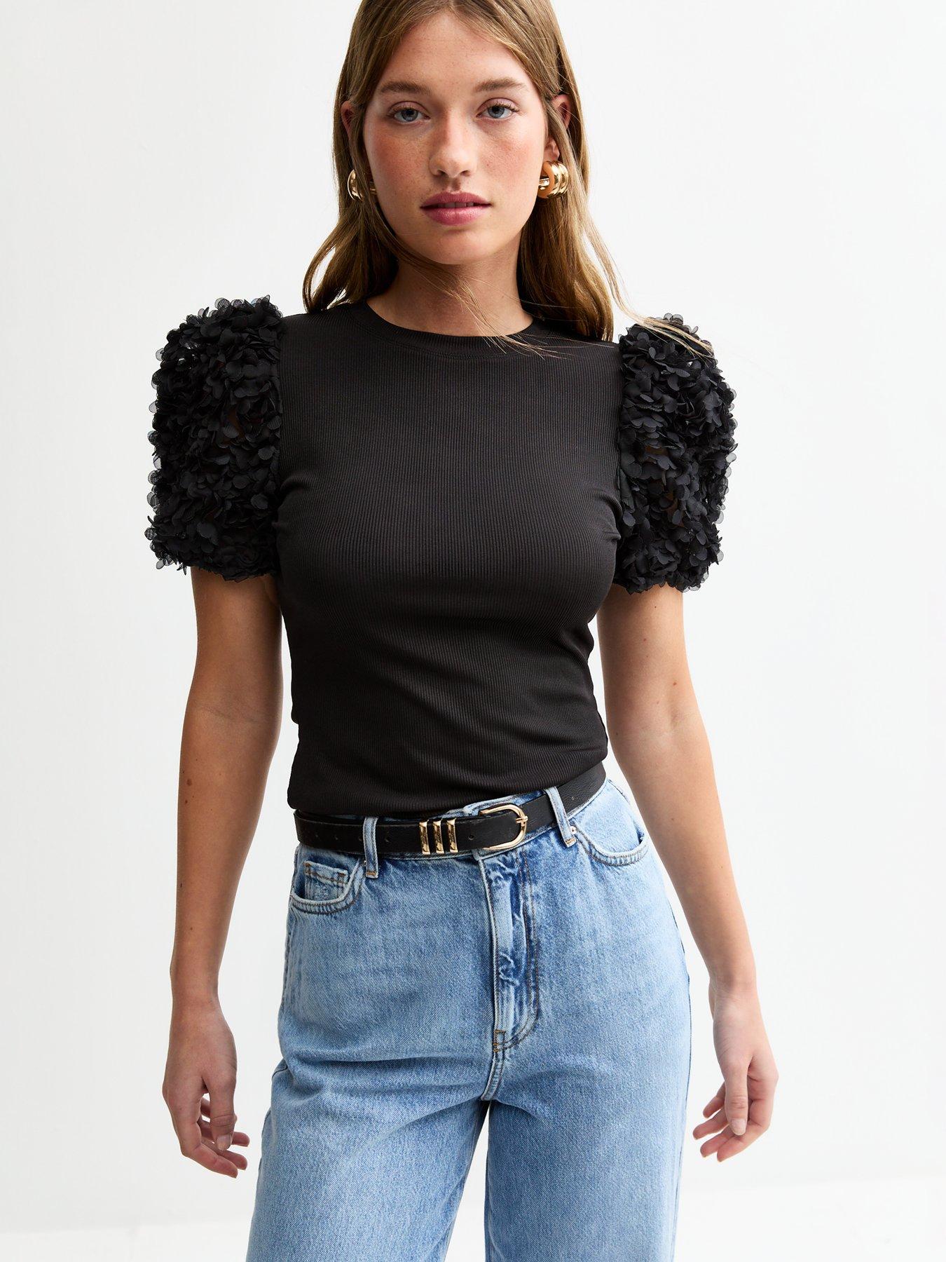 new-look-puff-sleeve-t-shirt-black