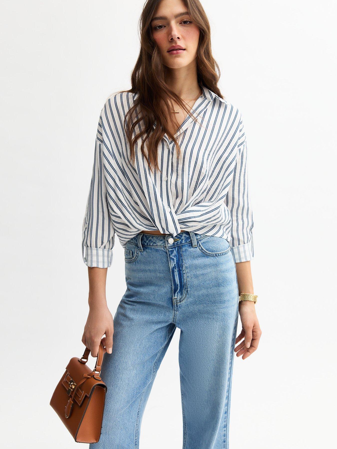 New Look Striped Twist Front Shirt - Blue