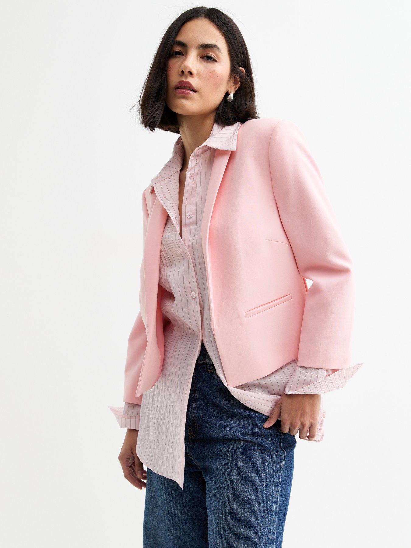  image of new-look-light-pink-cropped-blazer-jacket