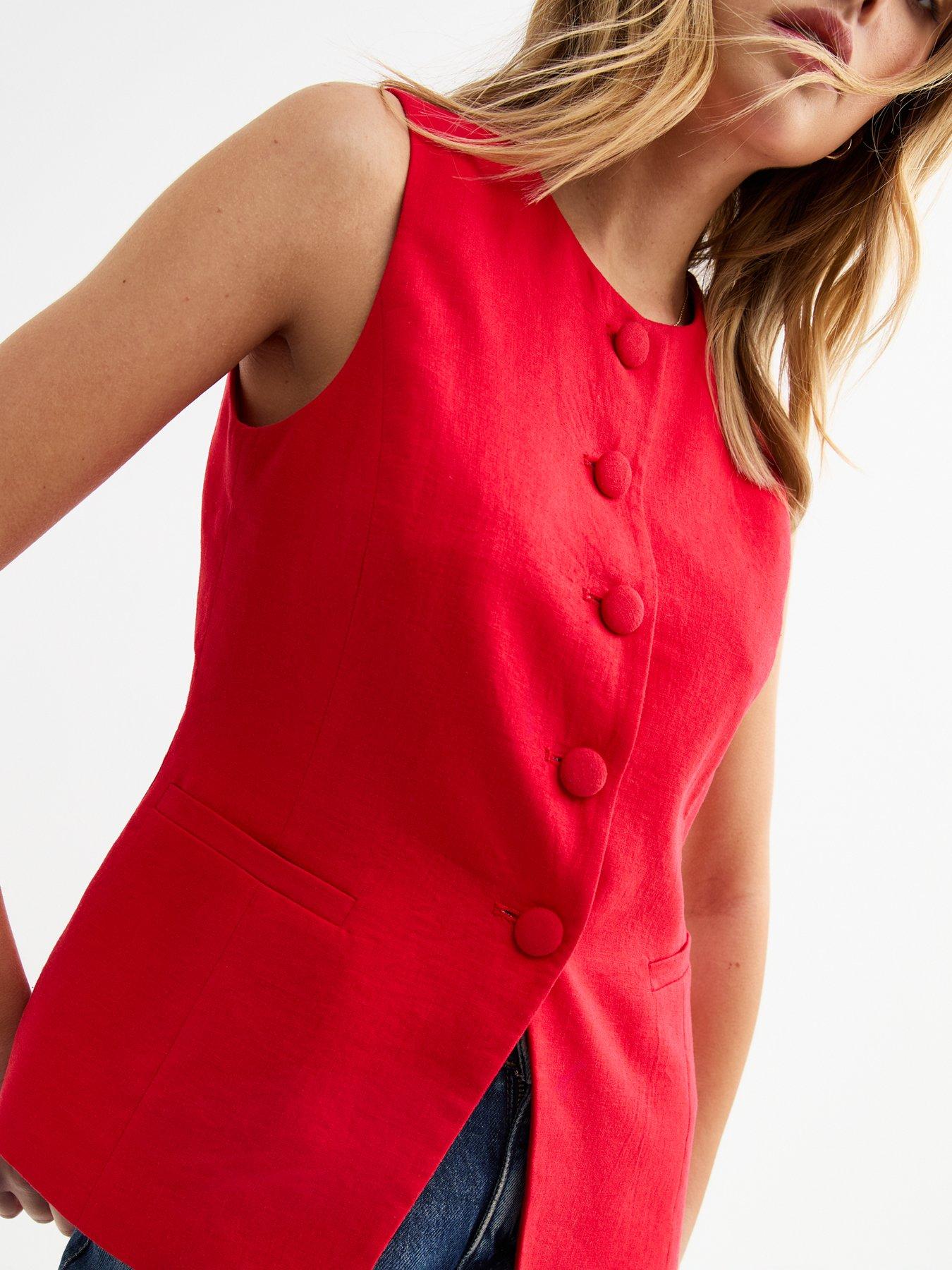  image of new-look-red-crew-neck-linen-blend-waistcoat
