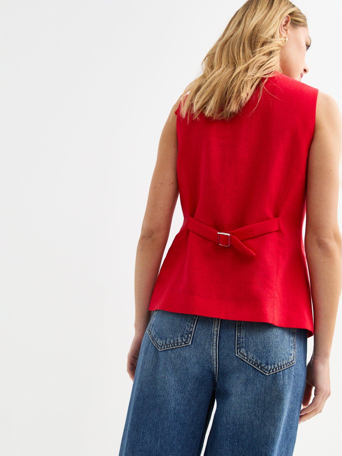  image of new-look-red-crew-neck-linen-blend-waistcoat