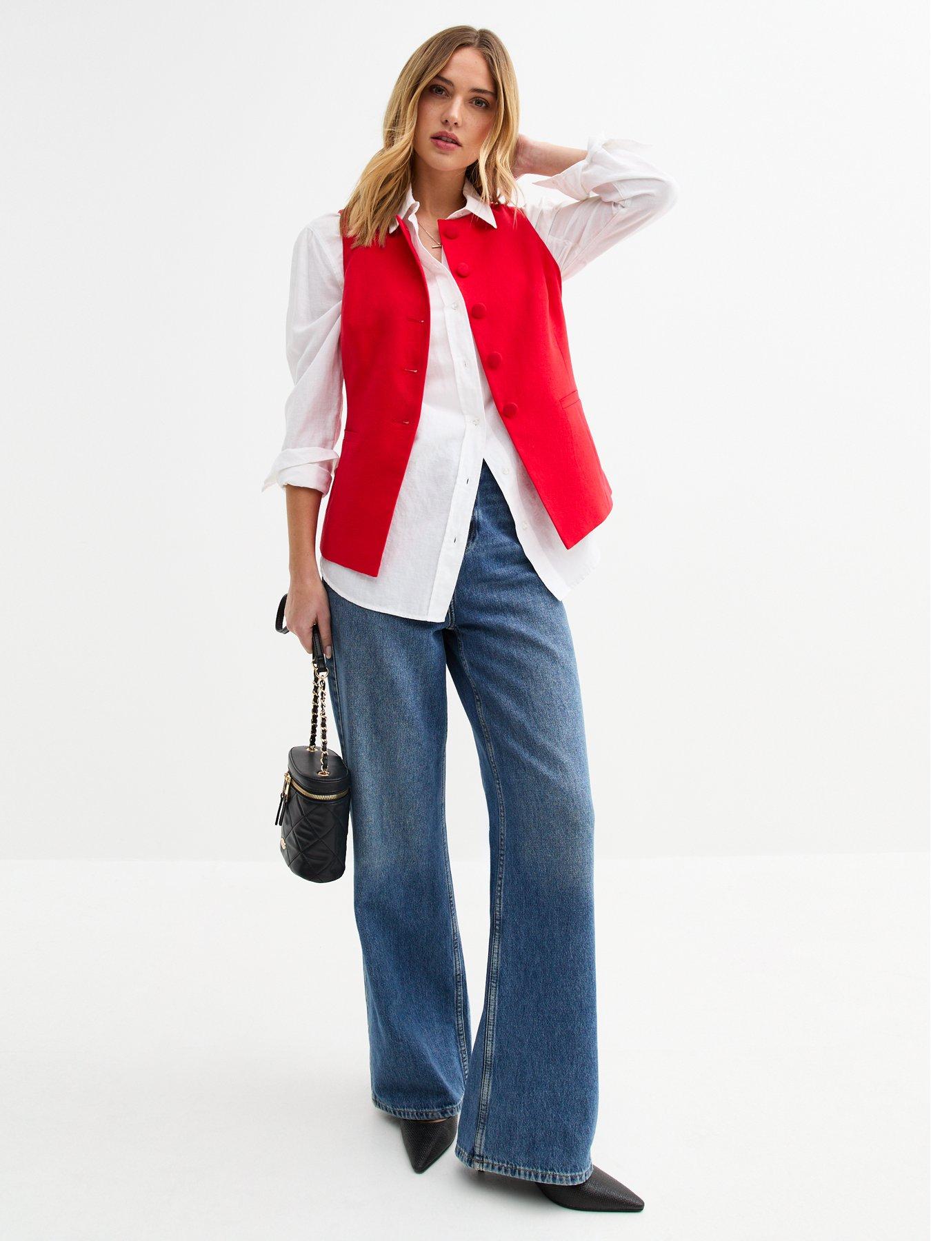  image of new-look-red-crew-neck-linen-blend-waistcoat
