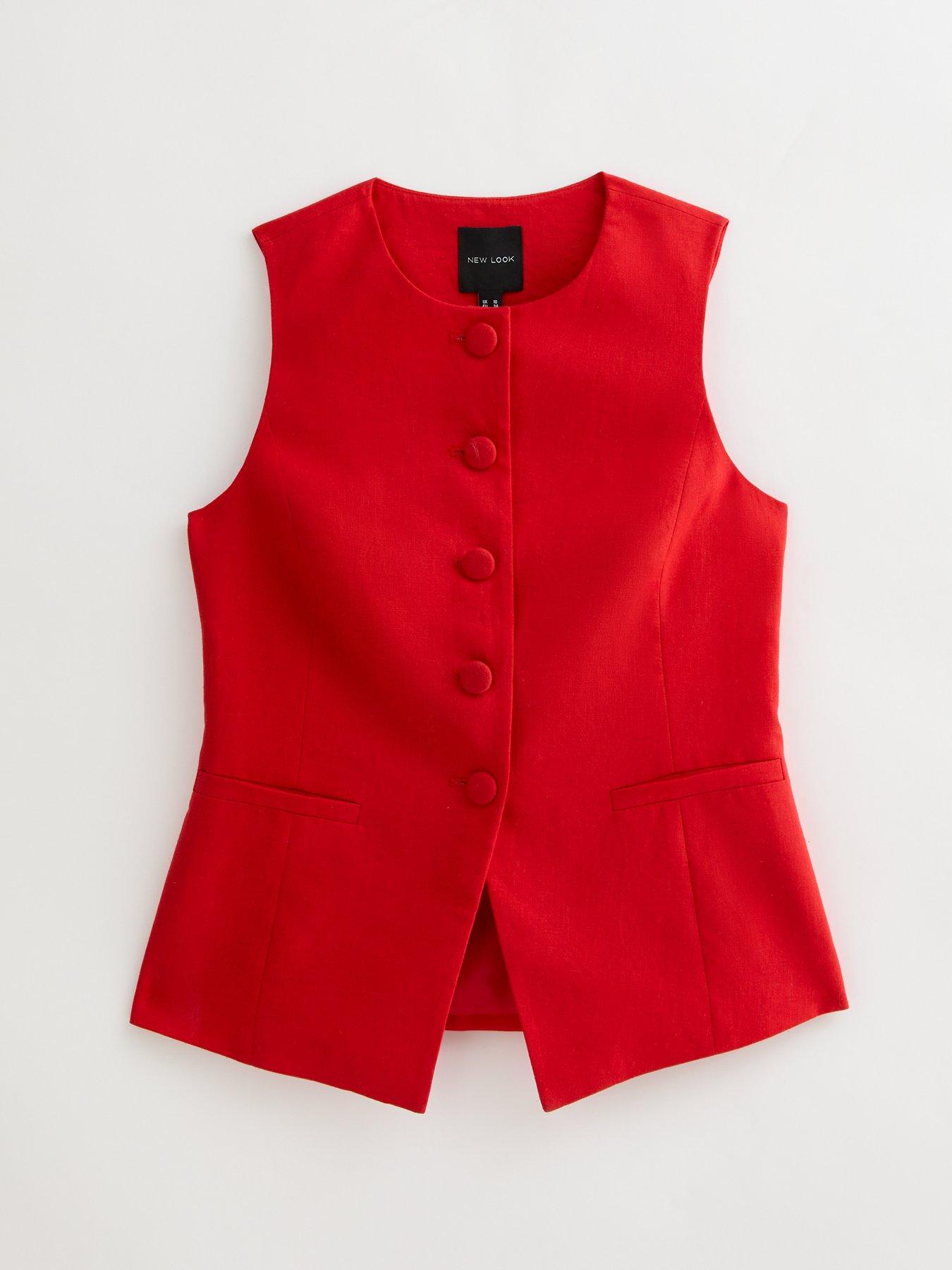 image of new-look-red-crew-neck-linen-blend-waistcoat