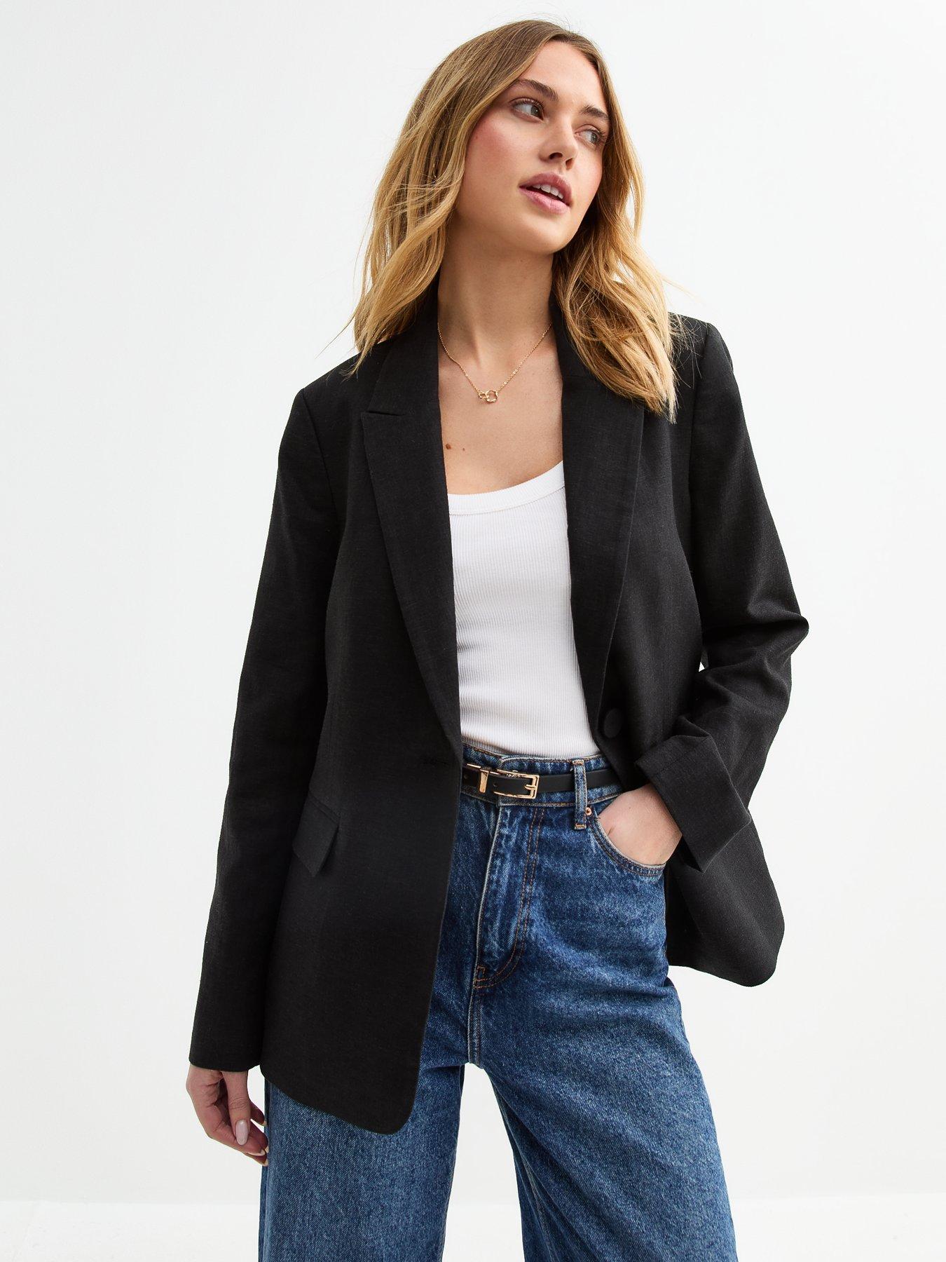New Look Linen Blend Blazer Black Littlewoods