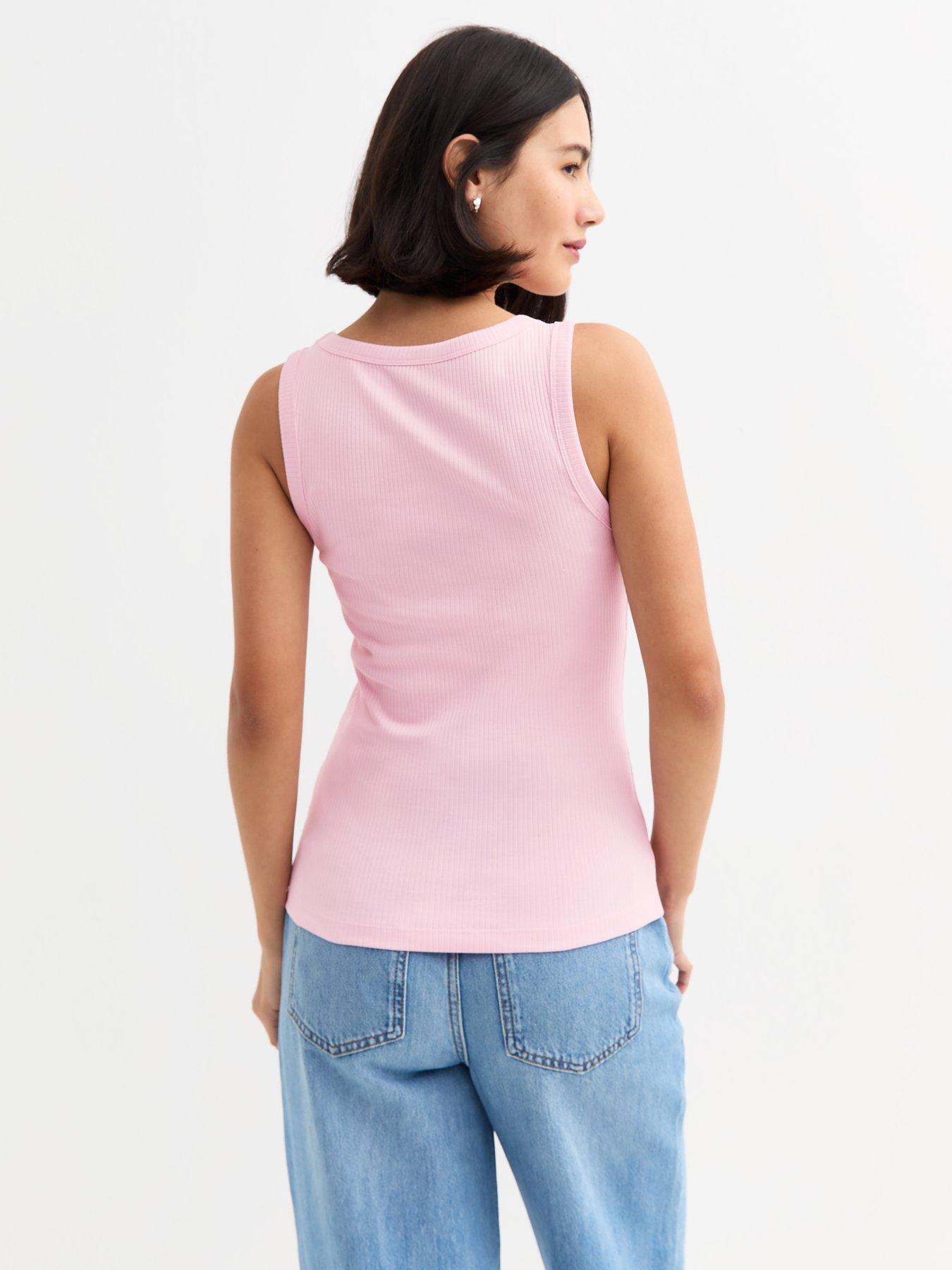 stillFront image of new-look-pink-ribbed-square-neck-vest-top