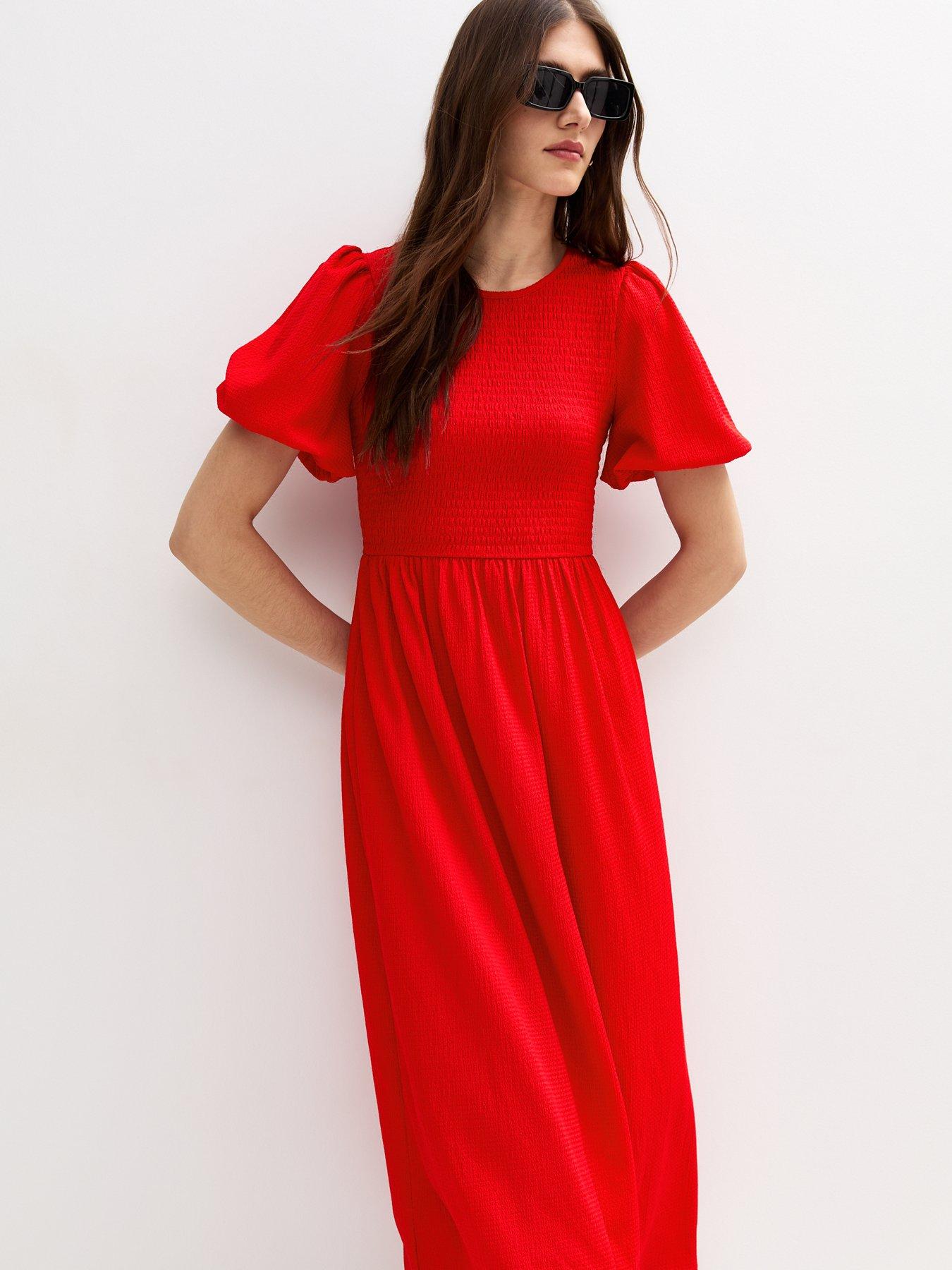new-look-bright-red-crinkled-shirred-bodice-midi-dress