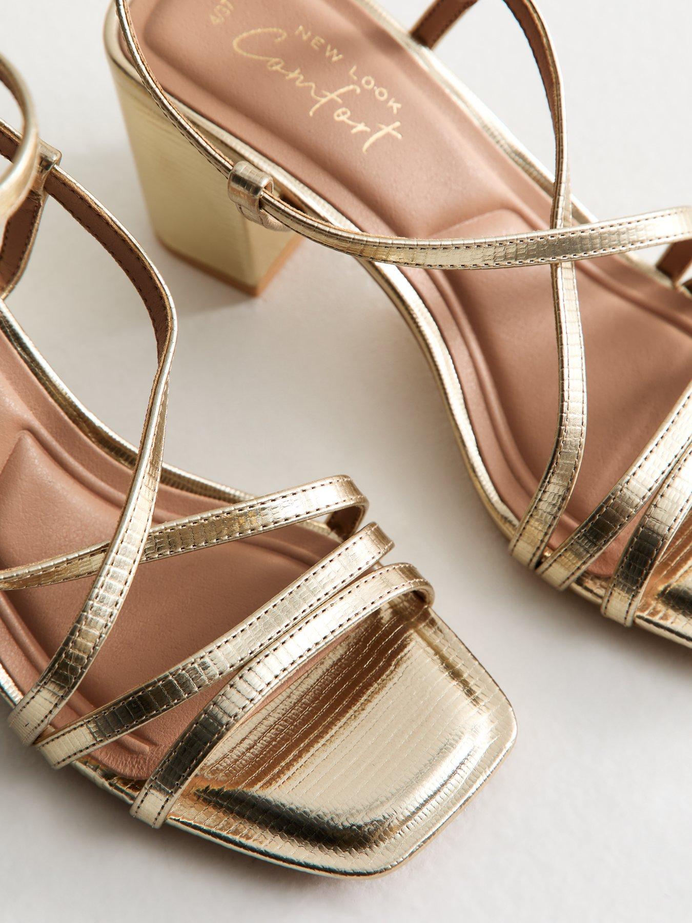 New Look Faux Leather Block Heel Multi Strap Sandals Gold - Main Image