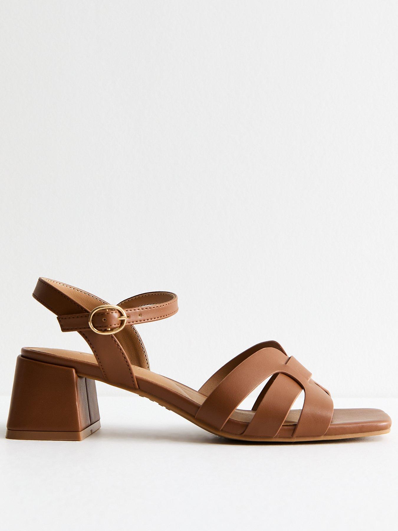 New Look Tan Woven Strap Heeled Faux Leather Sandals Littlewoods - Main Image