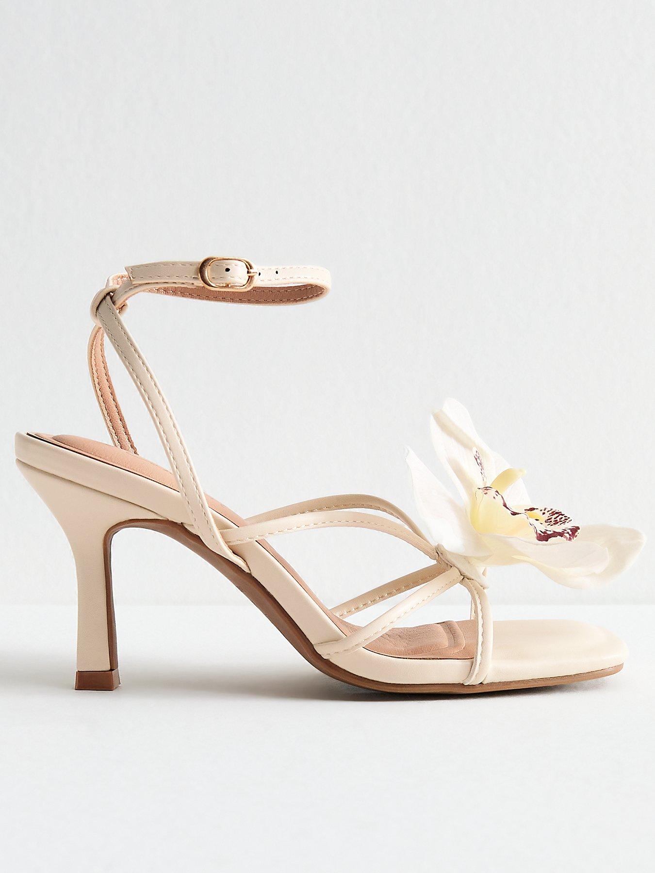 undefined Off White Faux Leather Orchid Applique Sandals - Cream