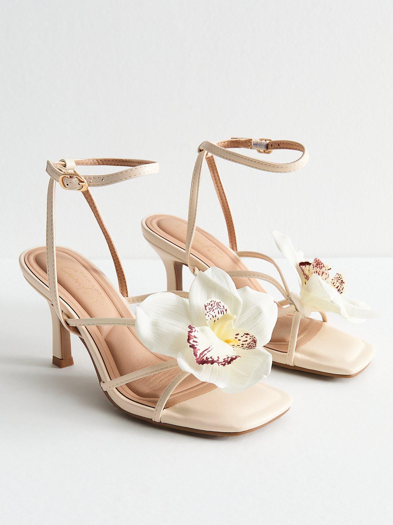  image of new-look-off-white-faux-leather-orchid-applique-sandals-cream