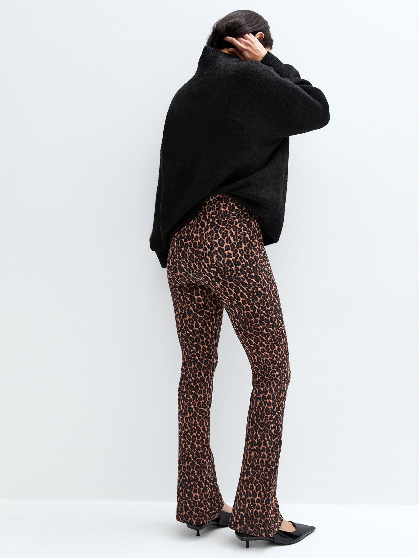  image of new-look-brown-leopard-print-flared-leggings