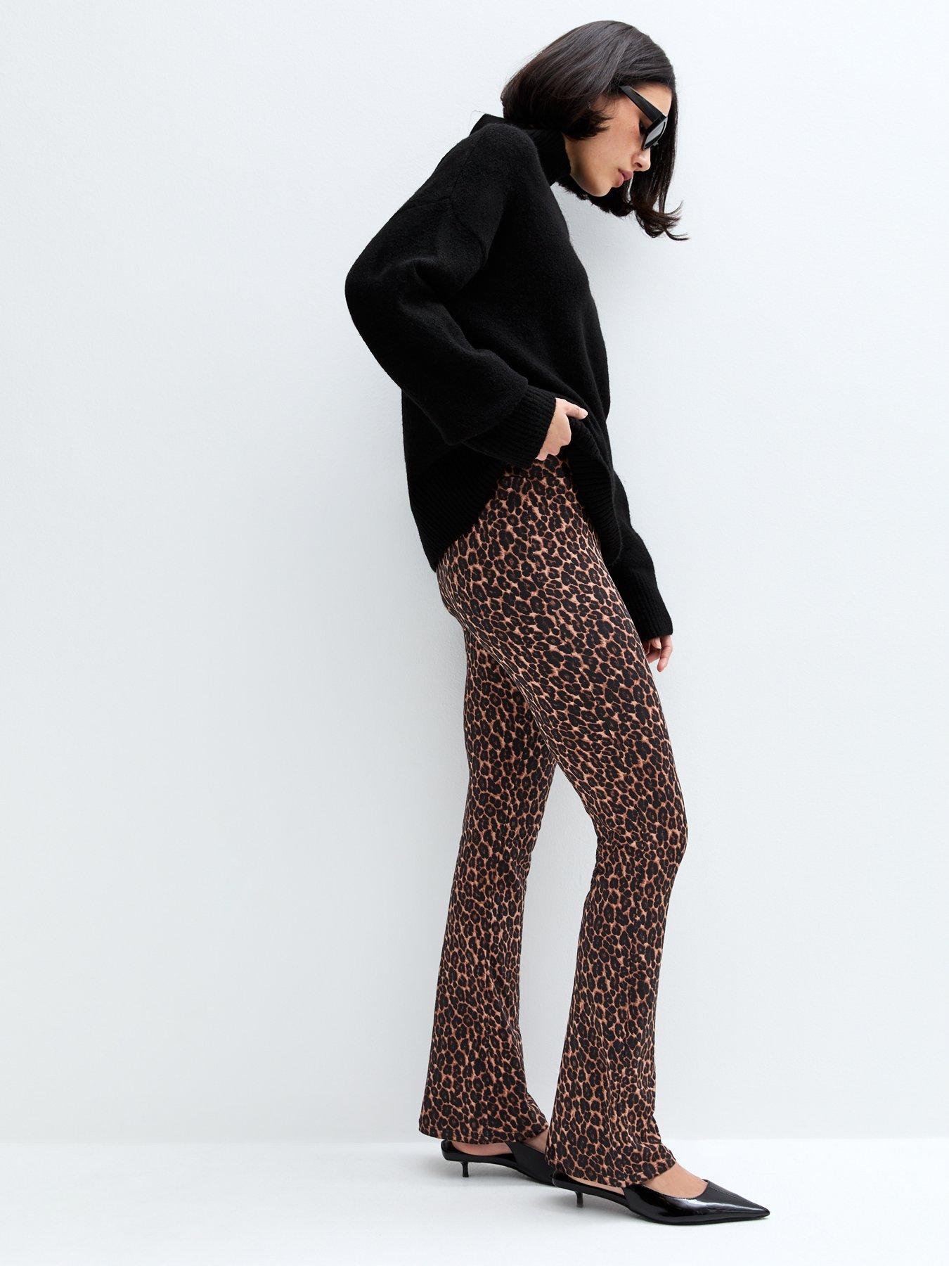  image of new-look-brown-leopard-print-flared-leggings