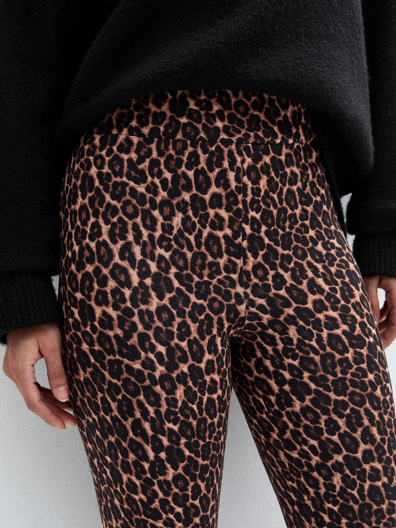  image of new-look-brown-leopard-print-flared-leggings