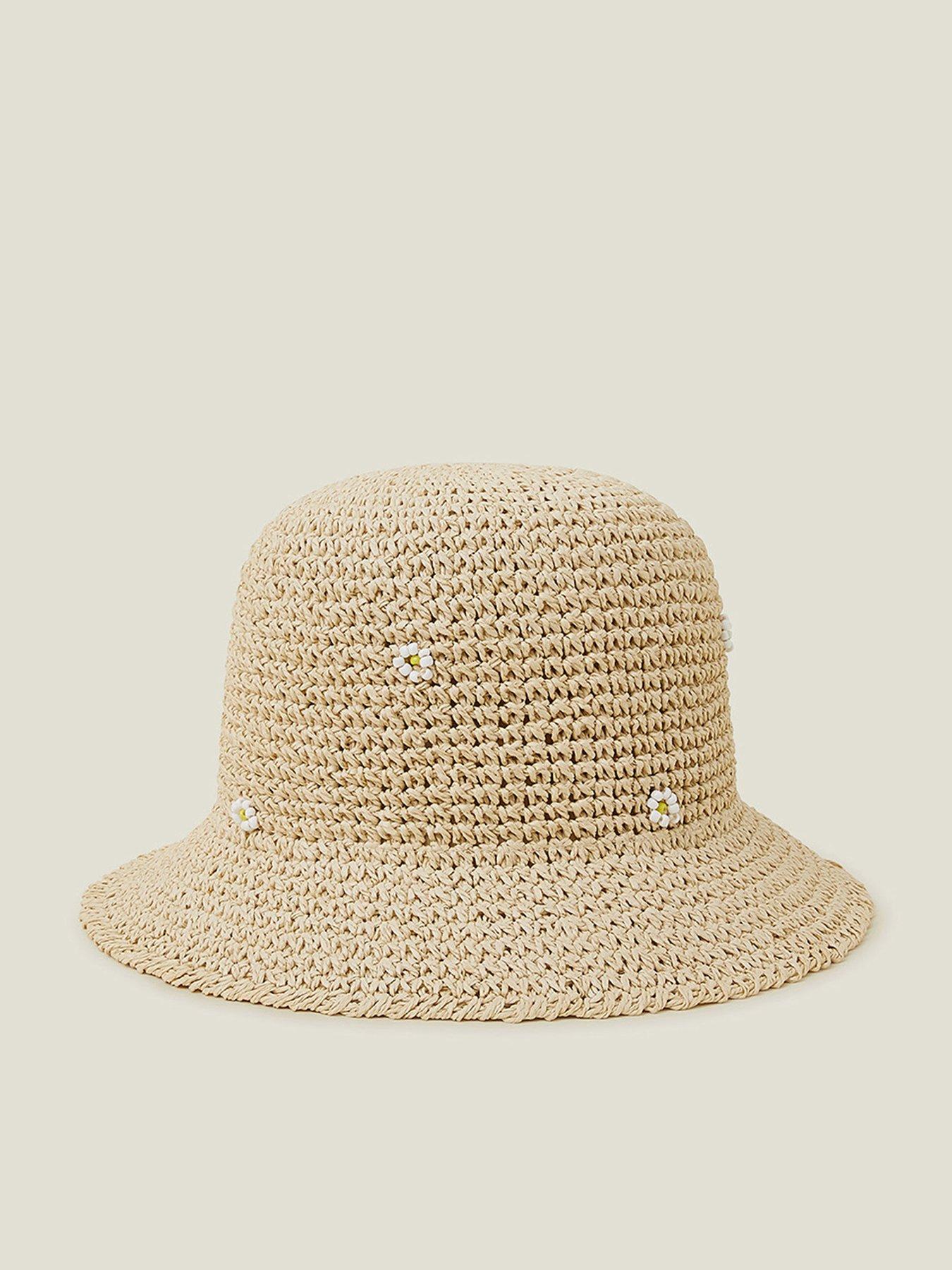  image of accessorize-daisy-embellished-bucket-hat-natural
