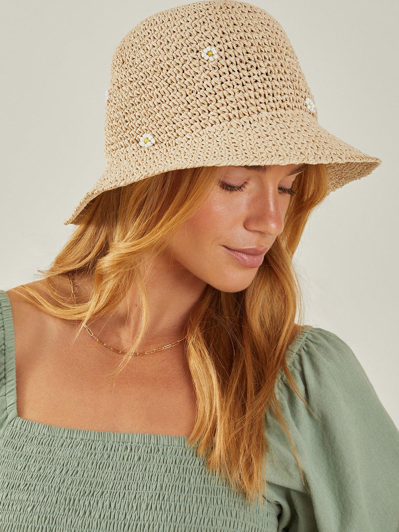  image of accessorize-daisy-embellished-bucket-hat-natural