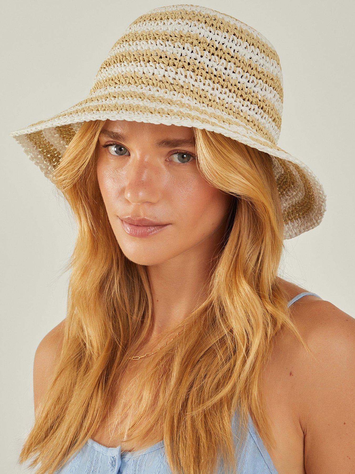  image of accessorize-white-stripe-bucket-hat-natural