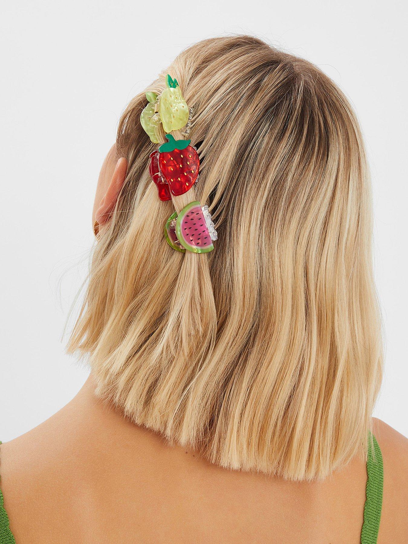 Image 2 of 3 of Accessorize 3 X Mini Fruit Claw Clips - Brights Multi