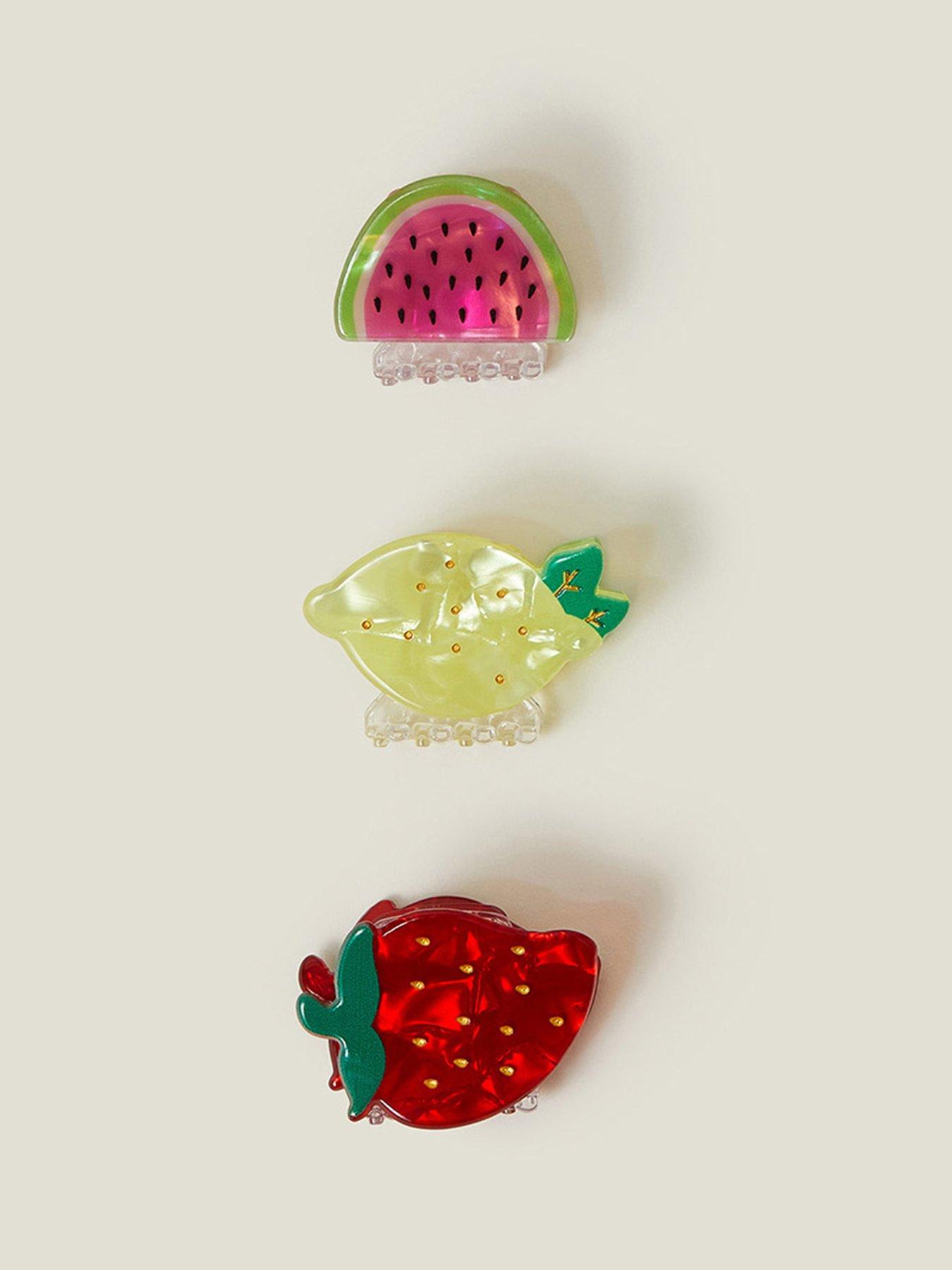 Image 3 of 3 of Accessorize 3 X Mini Fruit Claw Clips - Brights Multi