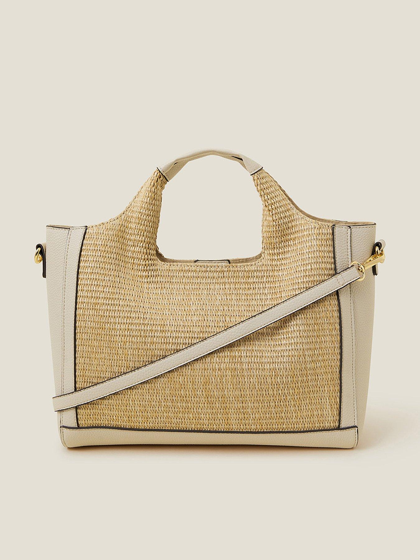  image of accessorize-woven-handheld-bag-cream