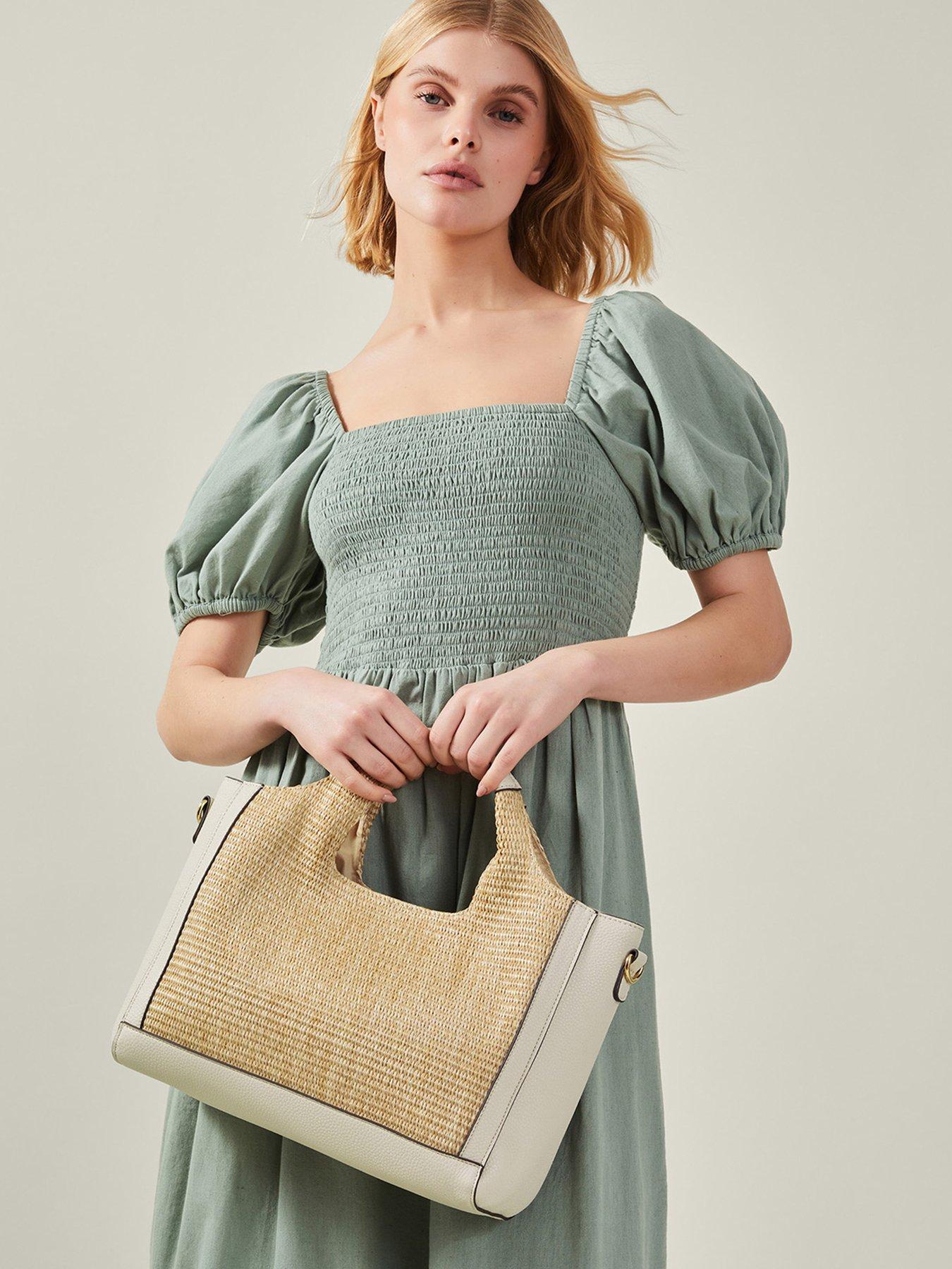  image of accessorize-woven-handheld-bag-cream