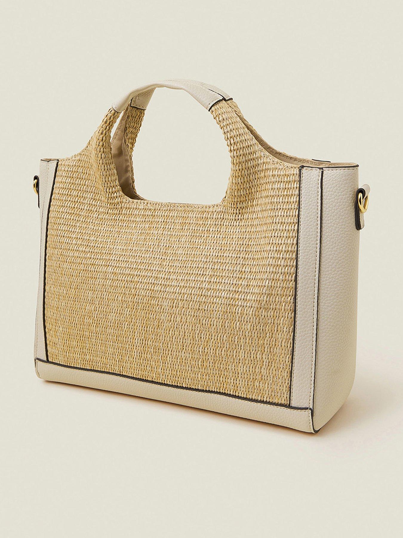  image of accessorize-woven-handheld-bag-cream