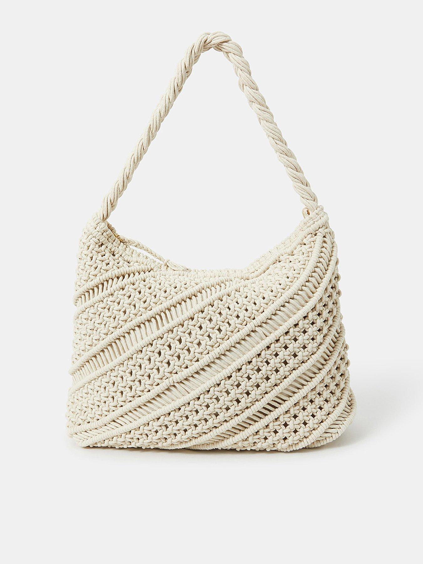  image of accessorize-macrame-zip-top-shoulder-bag-cream