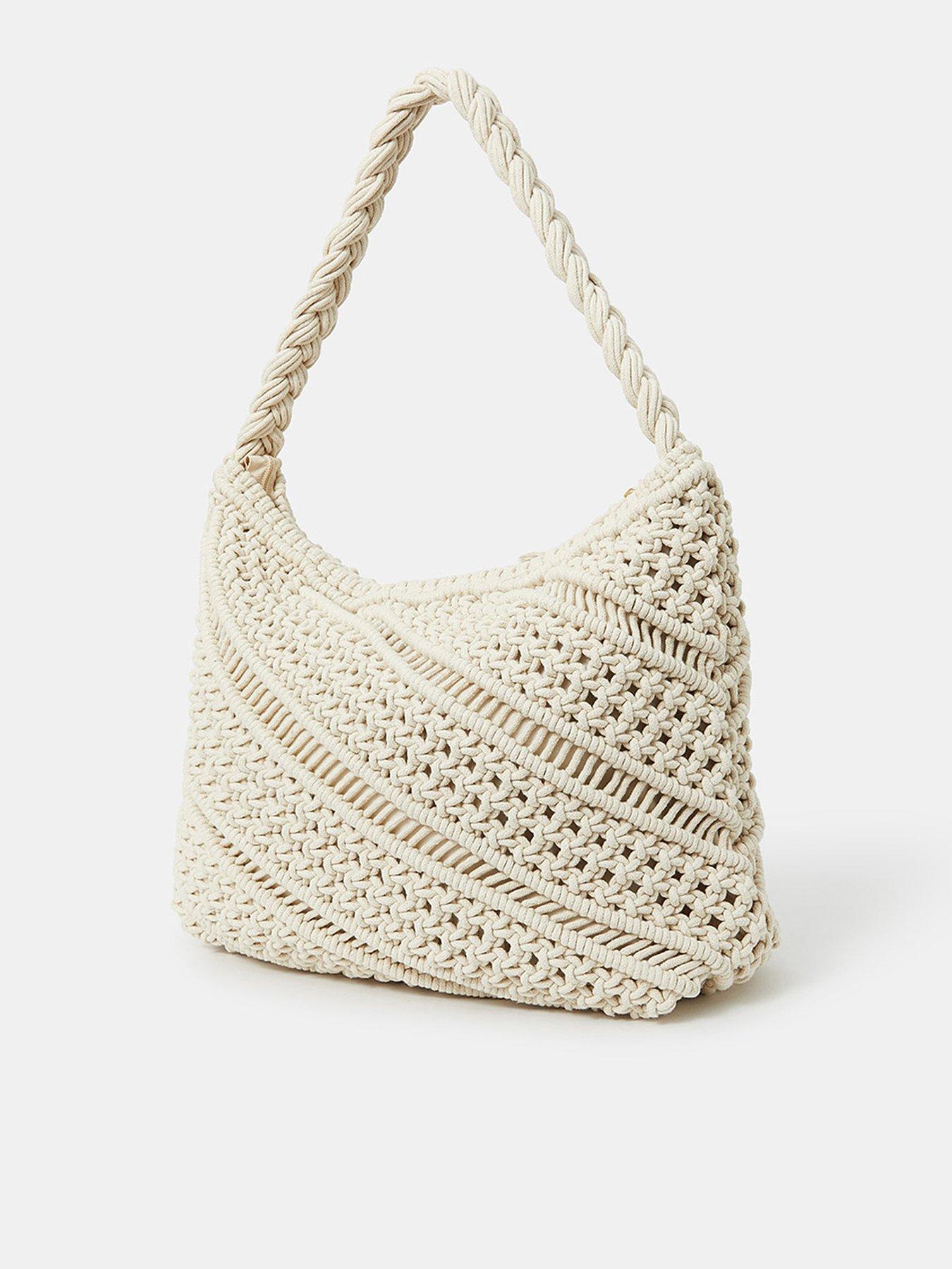  image of accessorize-macrame-zip-top-shoulder-bag-cream